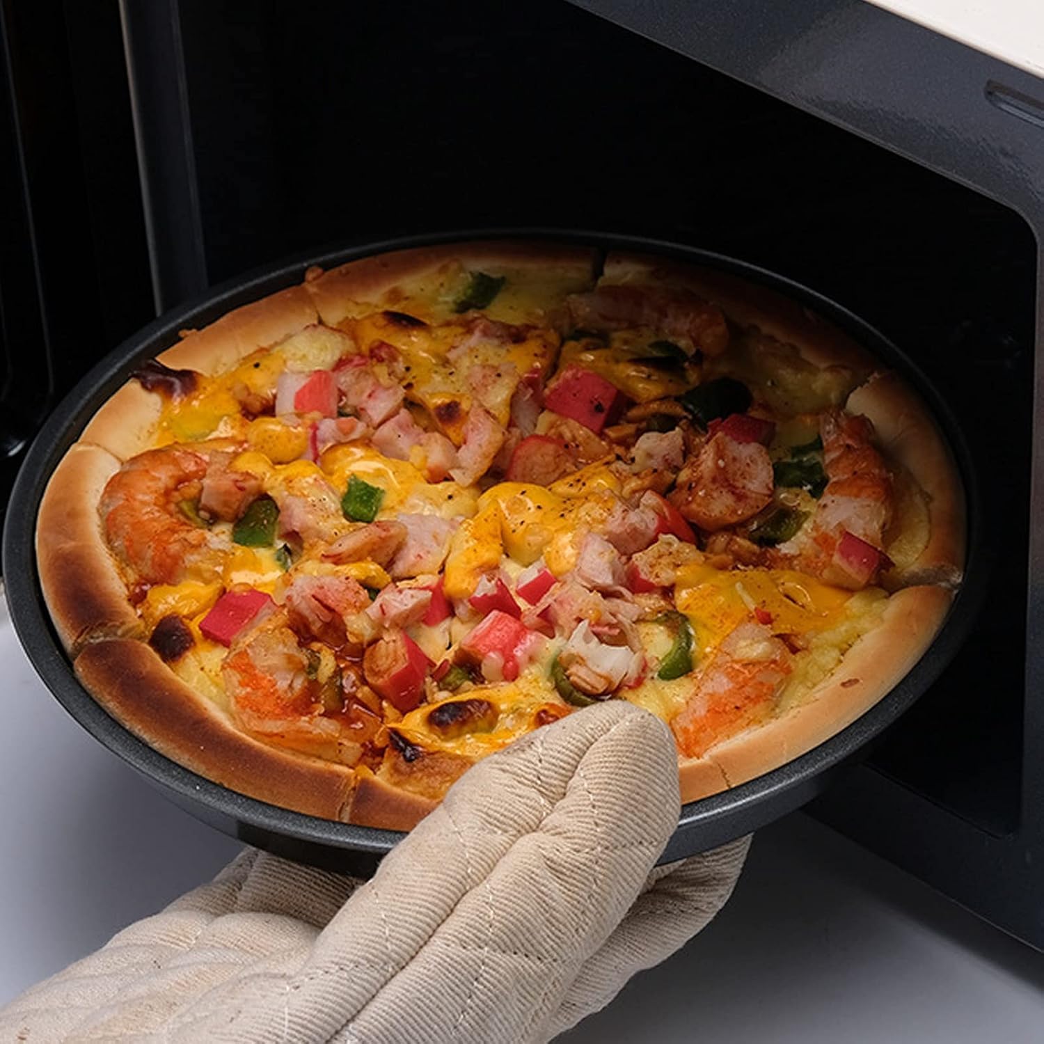 9 Inch Non-Stick Carbon Steel Pizza Pan with Teflon Coating - Oven, Microwave & OTG Safe Bakeware - Perfect for Homemade Pizza, Baking Bread & Roasting Vegetables