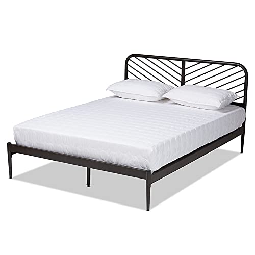 BOWERY HILL Industrial Black Metal Full Size Platform Bed Frame - Heavy Duty Steel Structure for Modern Bedroom & Guest Room Furniture