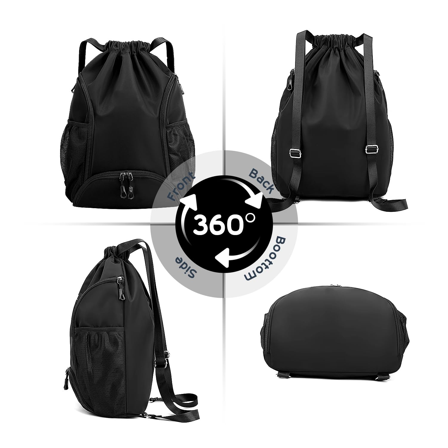 32L Large Capacity Gym Bag with Shoe Compartment & Water Bottle Holder - Drawstring Sports Backpack for Workout, Travel, and Outdoor Activities