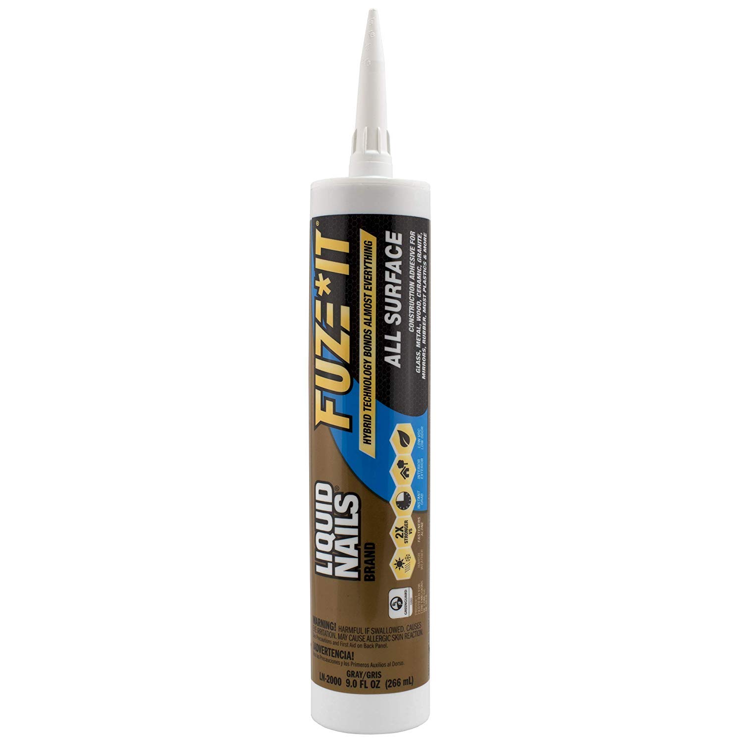 Liquid Nails LN-2000 12 Pack 9 oz. Heavy Duty Construction Adhesive - Multi-Surface Bonding, Gray - Perfect for Home Repairs, Woodworking, and DIY Projects