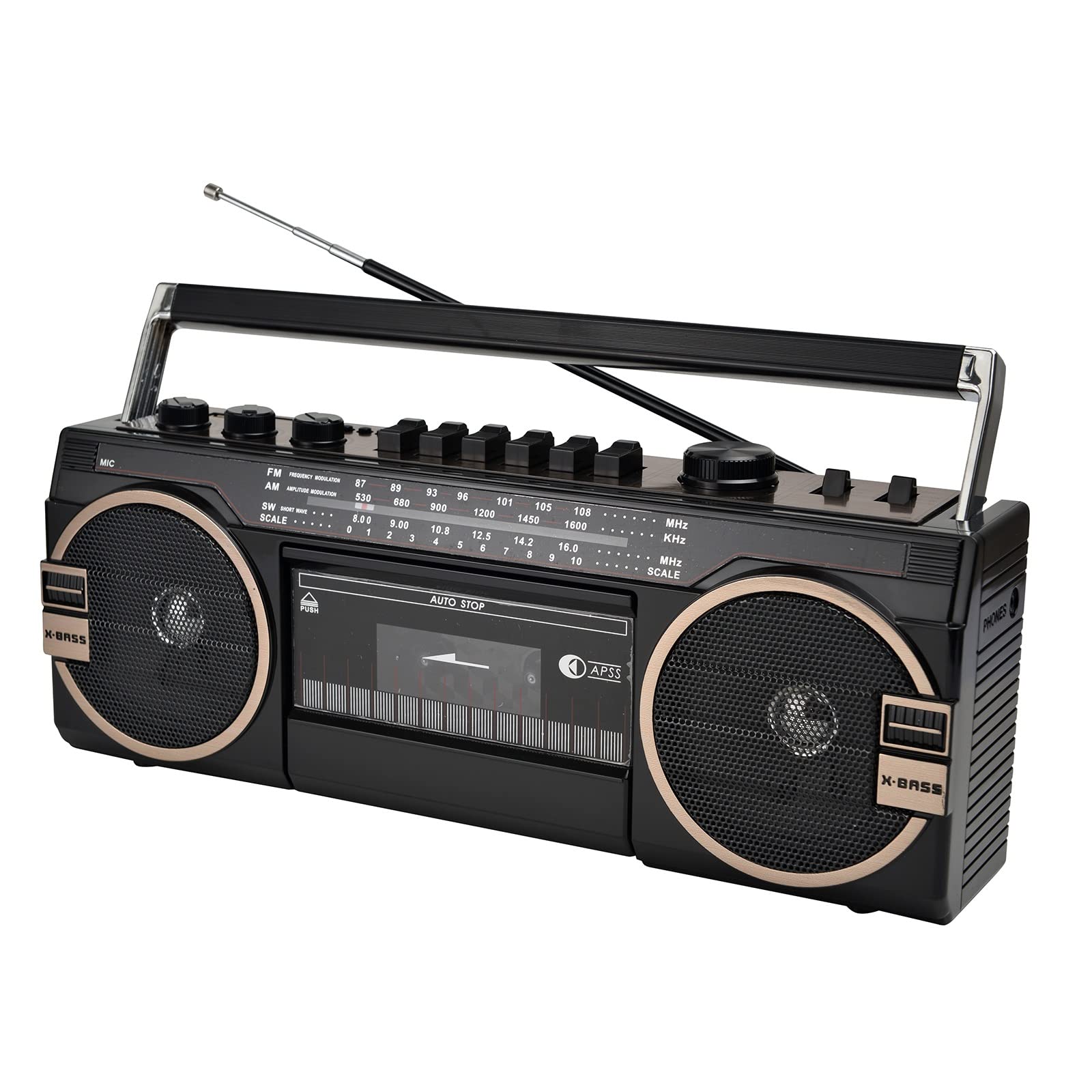 Portable Retro Bluetooth Boombox with Cassette Player, USB/TF Card Playback, Tape Music Recorder, 5.0 Stereo Speaker, FM Radio, Classic 80s Style (Black) - Perfect for Home, Office, and Outdoor Gatherings