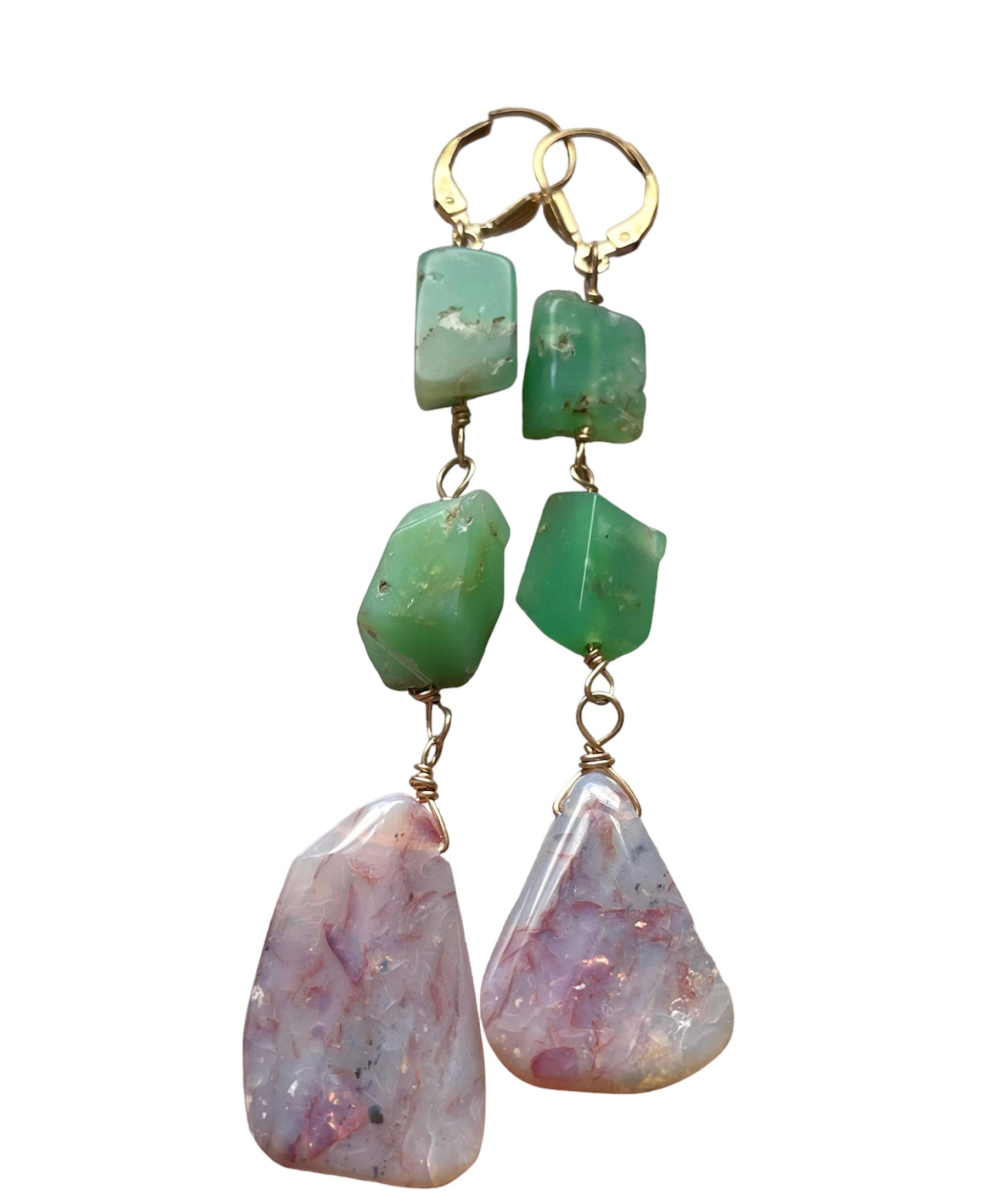 Large Opal Dangle Earrings with Chrysoprase - 14K Gold Filled Statement Jewelry for Women | Perfect for Weddings, Parties & Special Occasions