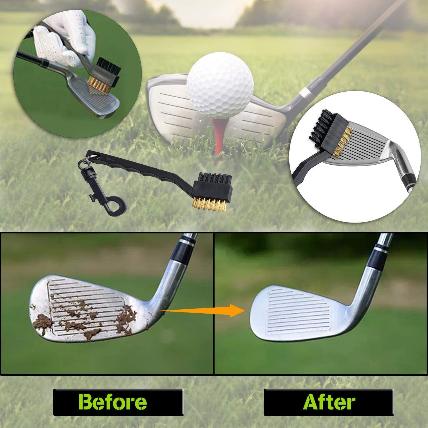 Premium Golf Club Brush & Groove Cleaner - Dual-Ended Golf Club Scrubber for Irons & Woods - Perfect for Golf Course, Driving Range & Home Practice