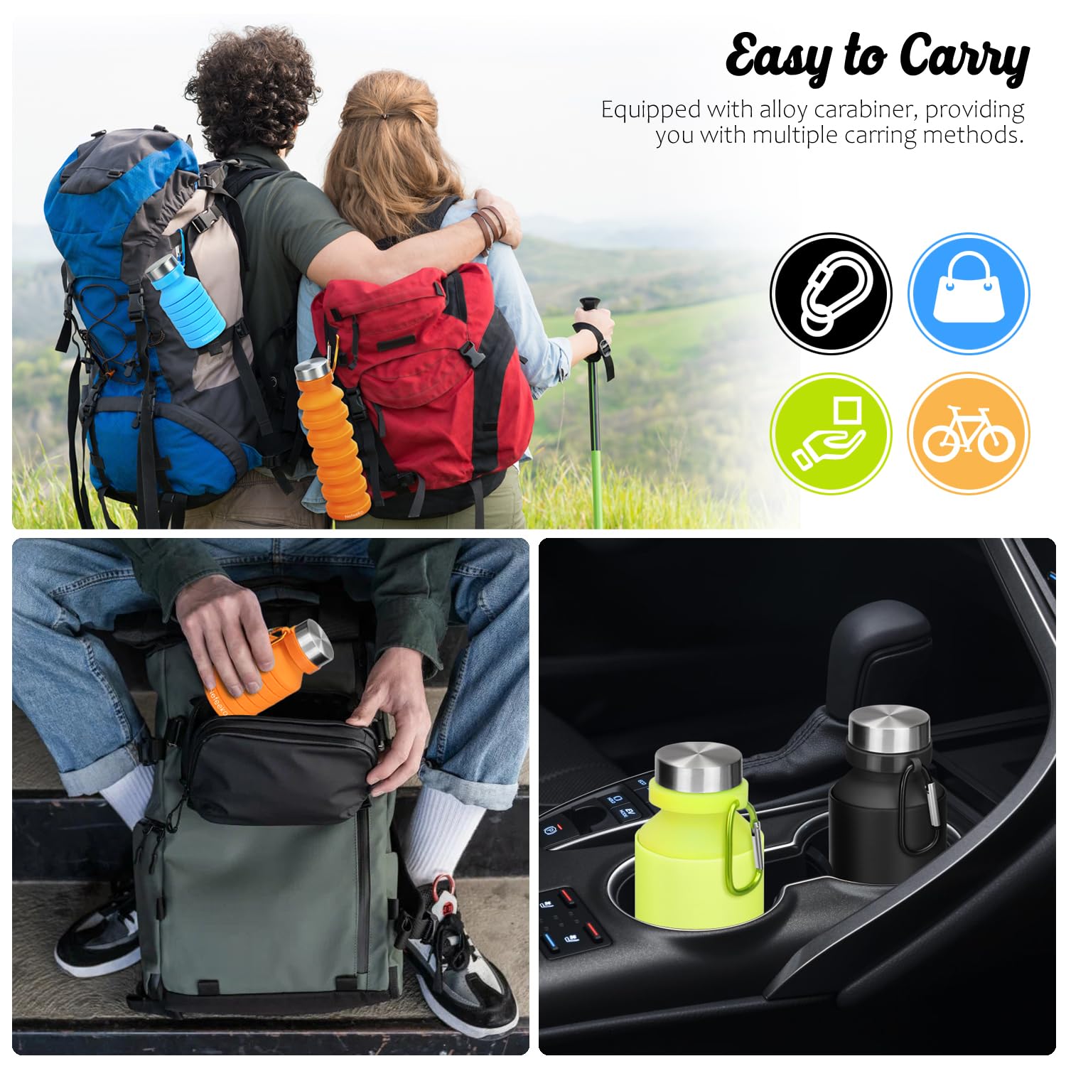 Nefeeko Collapsible Water Bottle - BPA Free, 18oz Leakproof for Travel & Gym
