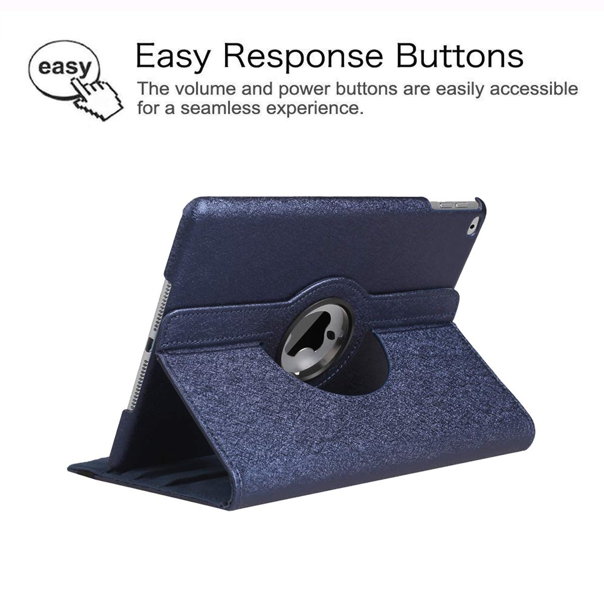 360° Rotating Stand Protective Smart Case for iPad 9.7 inch (5th/6th Gen 2018/2017) & iPad Air 2 - Auto Sleep/Wake Function, Dark Blue - Perfect for Work, Study & Travel