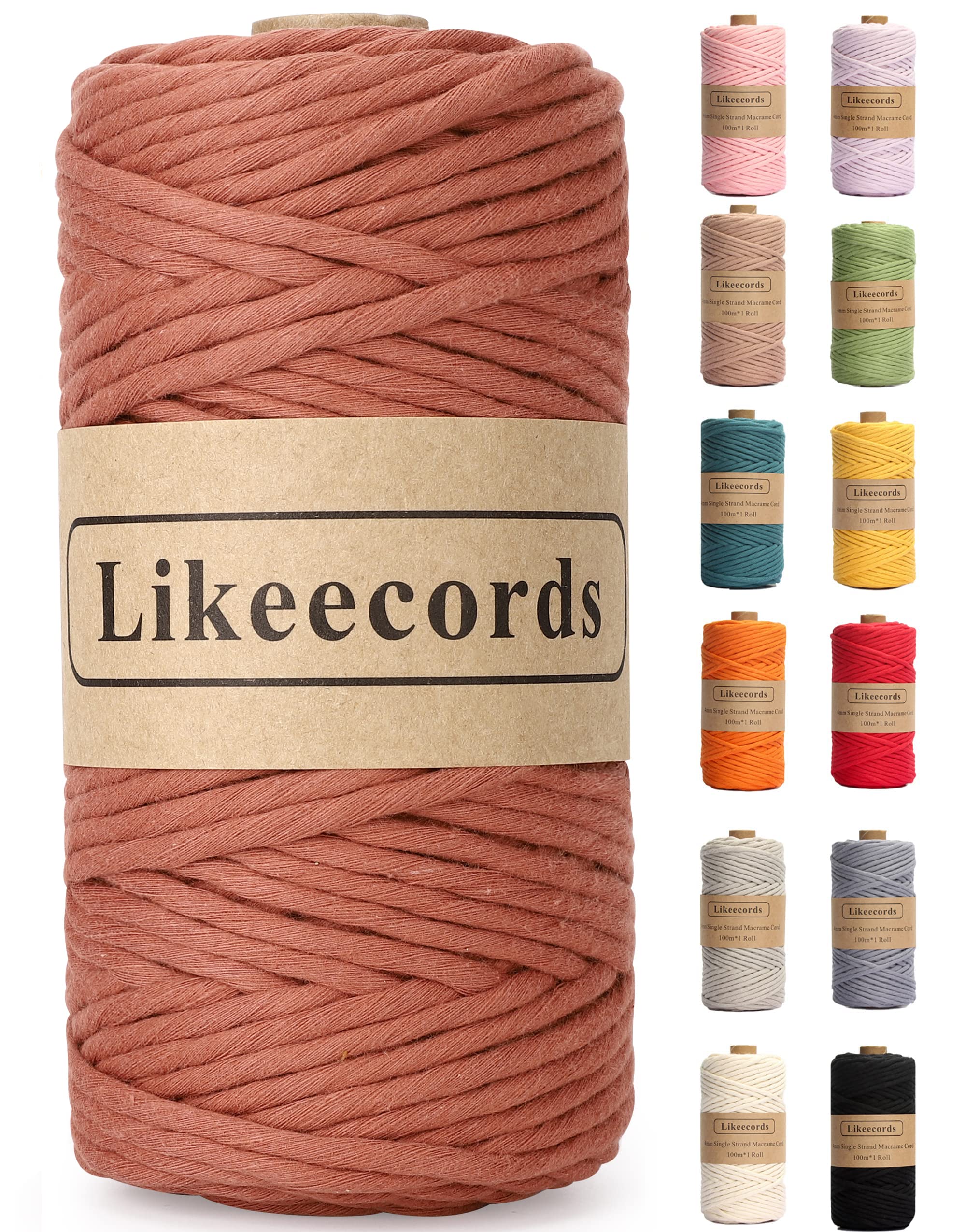 4mm Single Strand Macrame Cord - 80m Colored Cotton Rope for DIY Wall Hangings, Plant Hangers, Jewelry Making & Home Decor Crafts (Rusty) | Perfect for Boho Style Home Decor, Wedding Backdrops & Handmade Gift Projects