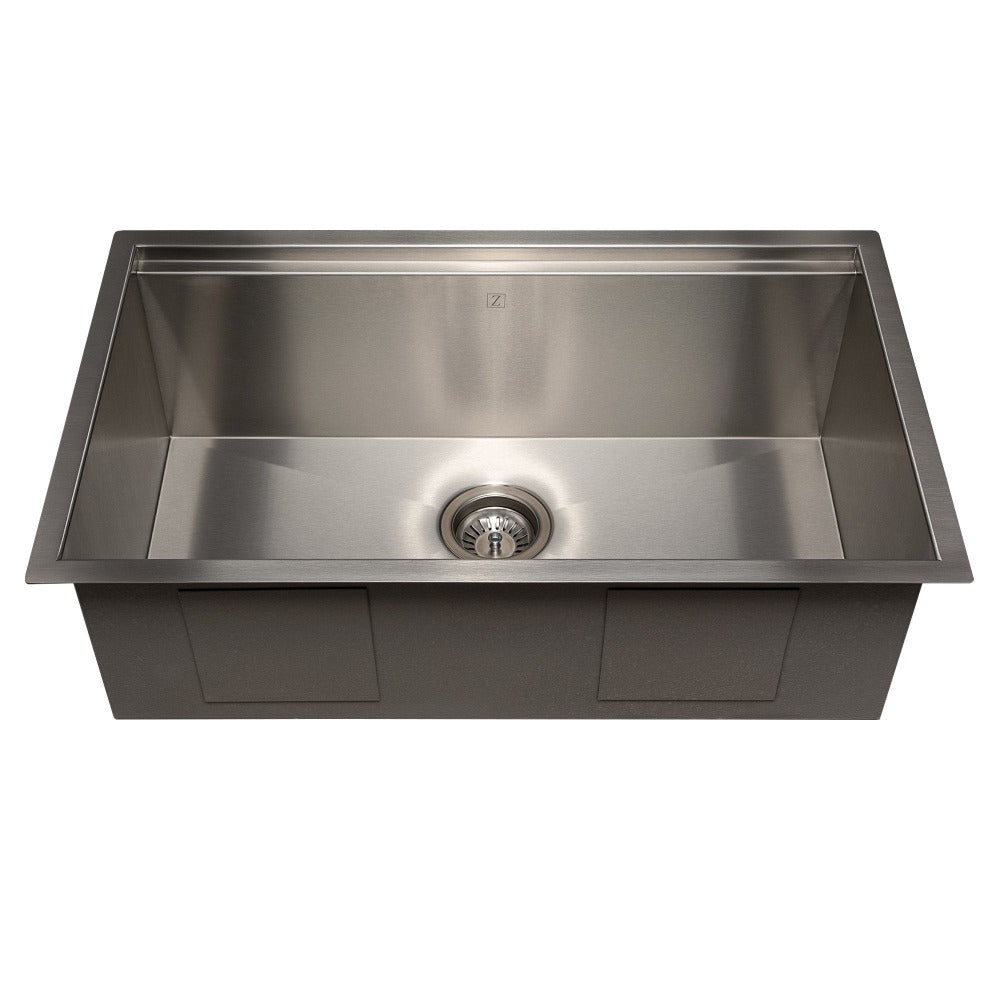 ZLINE 30 Inch Undermount Single Bowl Stainless Steel Kitchen Sink - Satin Finish with Bottom Grid & Accessories (Model SLS 30S) | Perfect for Modern Kitchens, Remodeling & Chef-Inspired Cooking Spaces
