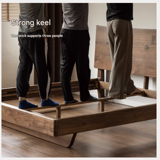 Black Walnut Solid Wood Bed Frame - Wabi Sabi Style Minimalist Bedroom Furniture for Zen & Japandi Home Decor