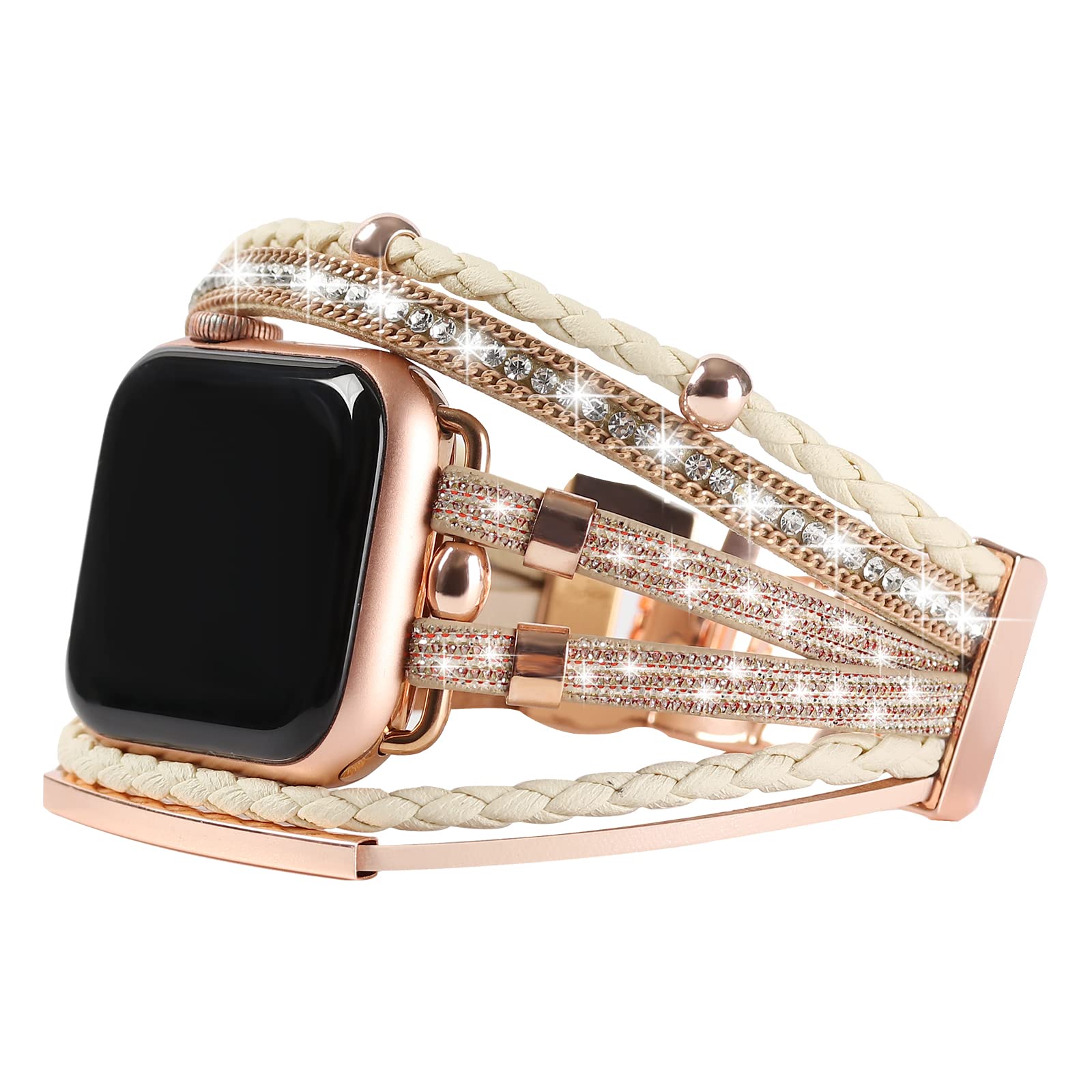WONMILLE Genuine Leather Bands for Apple Watch 41mm 40mm 38mm 45mm 44mm 42mm 49mm - Boho Bracelet Strap Compatible with iWatch Series Ultra 10 9 8 7 6 5 4 3 2 1 SE - Perfect for Workouts, Office Wear & Casual Fashion Accessories