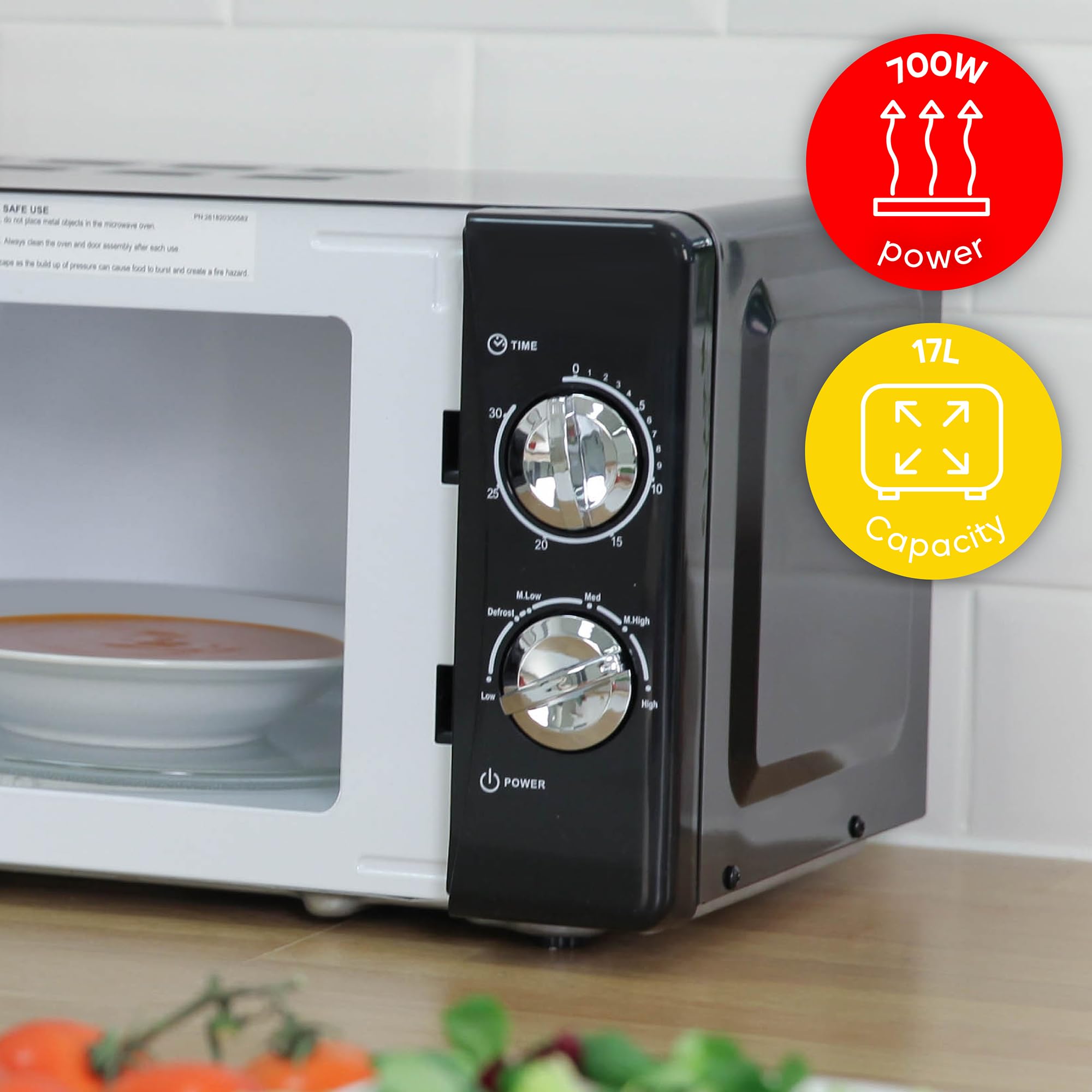 Russell Hobbs RHMM701B 17 Liter 700W Black Manual Microwave - 5 Power Levels, Timer, Defrost Function, Easy Clean Interior - Perfect for Small Kitchens, Dorms & Office Break Rooms