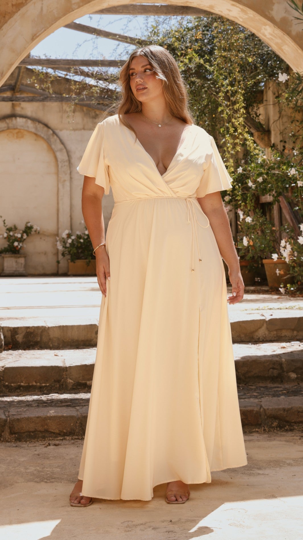 Charlize Women's Maxi Dress - Flowy Long Summer Dress in Yellow, Perfect for Beach Vacations, Parties & Casual Outings