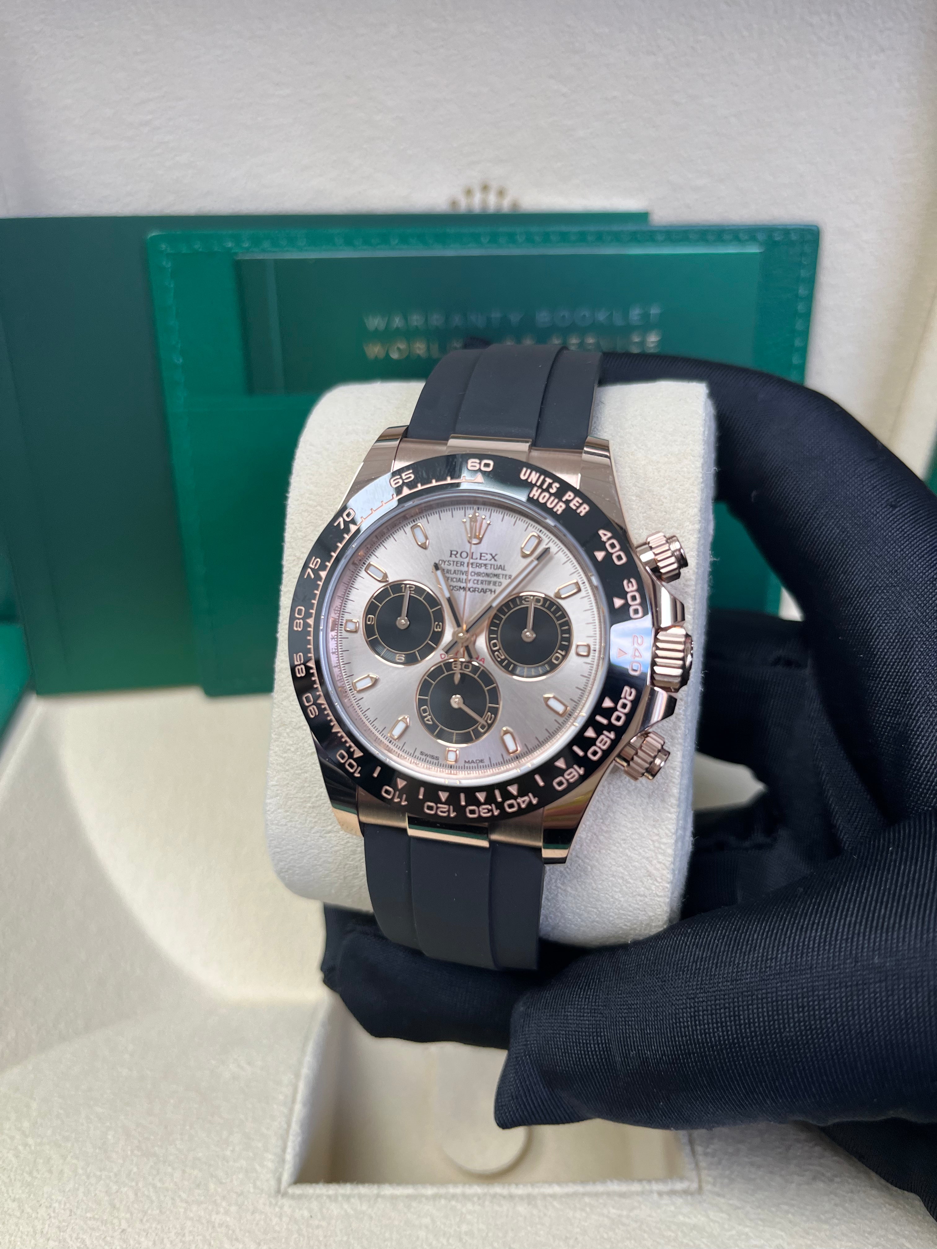 Rolex Cosmograph Daytona Rose Gold Watch with Black Subdials & Oysterflex Bracelet (Ref. 116515LN) - Luxury Men's Chronograph for Business, Racing & Special Occasions