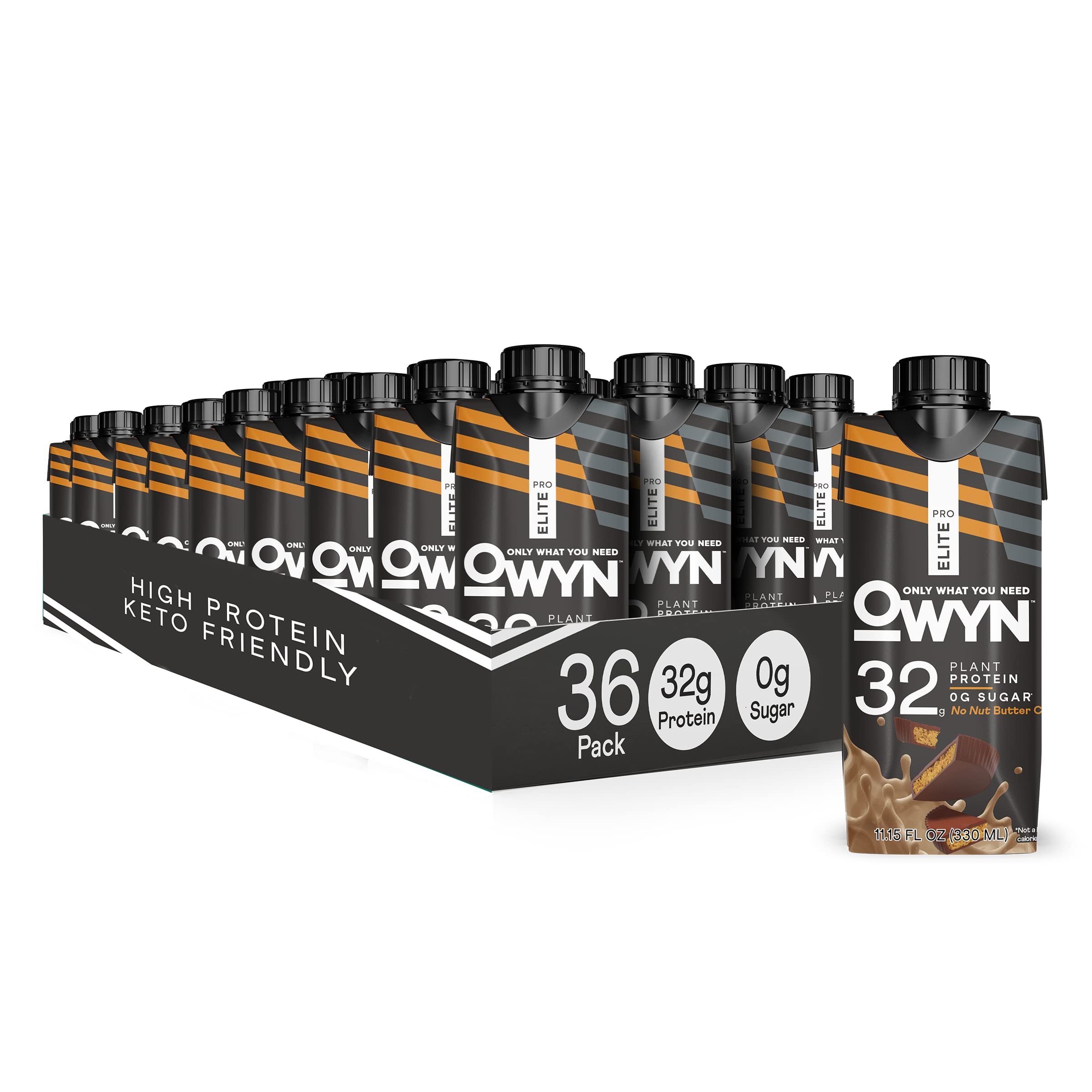 Owyn Pro Elite Vegan Plant-Based High Protein Shake - Nut Butter Cup Flavor, 32g Plant Protein, Superfood Greens for Workout & Recovery | 0g Net Carbs, Zero Sugar, Keto-Friendly (36 Pack) | Perfect for Post-Workout, Meal Replacement & Active Lifestyle