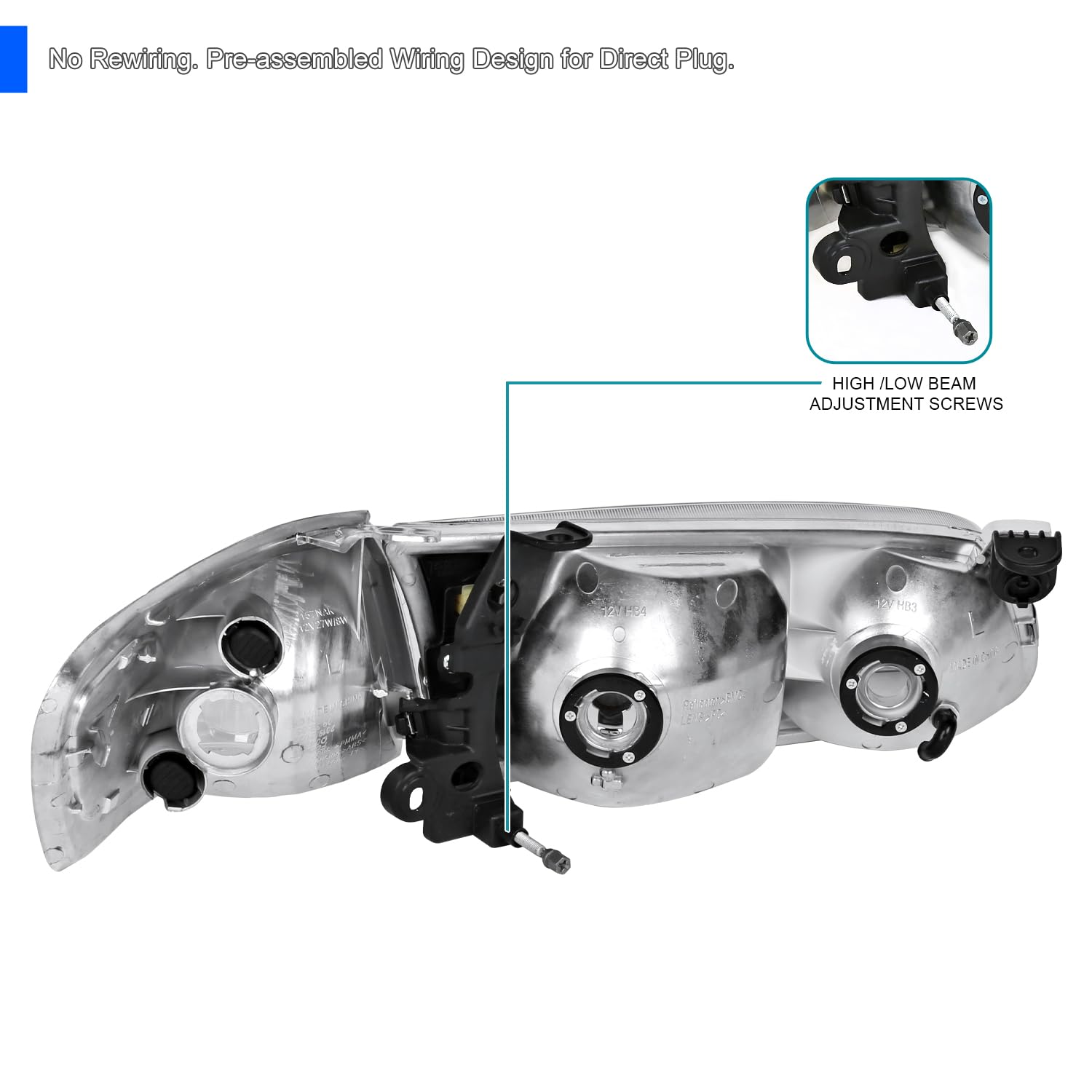 Spec-D Tuning Chrome Headlights & Corner Lights for 2000-2001 Toyota Camry - Left & Right Pair Headlight Lamp Assembly - Upgrade Your Ride with Stylish Lighting for Night Driving & Enhanced Visibility
