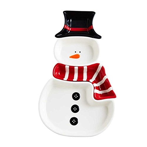 Snowman Dish Hat Head Scarf Body Ceramic 4-Piece Set 14-Inch - Festive Winter Table Decor for Christmas Dinner & Holiday Parties
