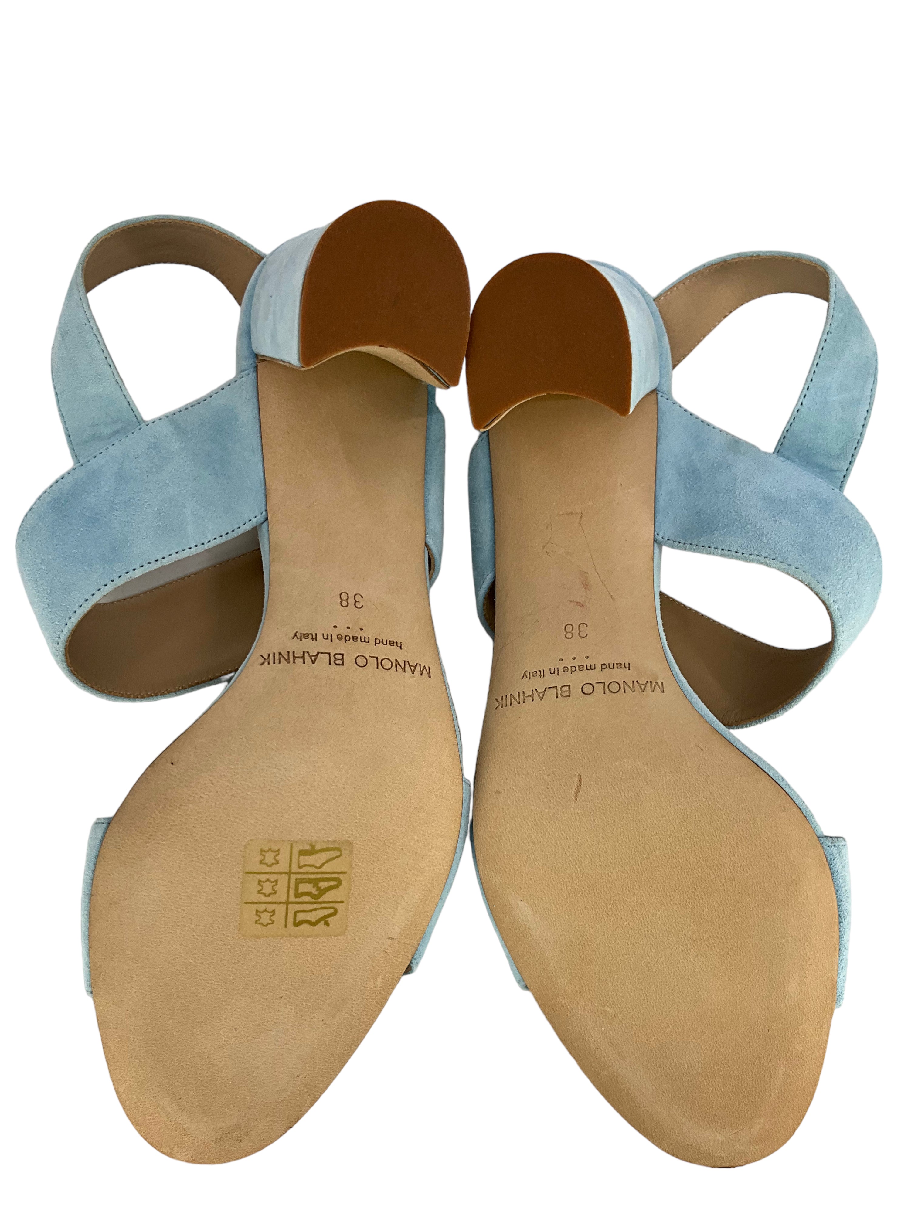 Manolo Blahnik Suede Ankle Strap Sandals for Women | Size 38 EU (US 7.5) | Comfortable Heeled Dress Shoes for Weddings, Parties & Evening Events