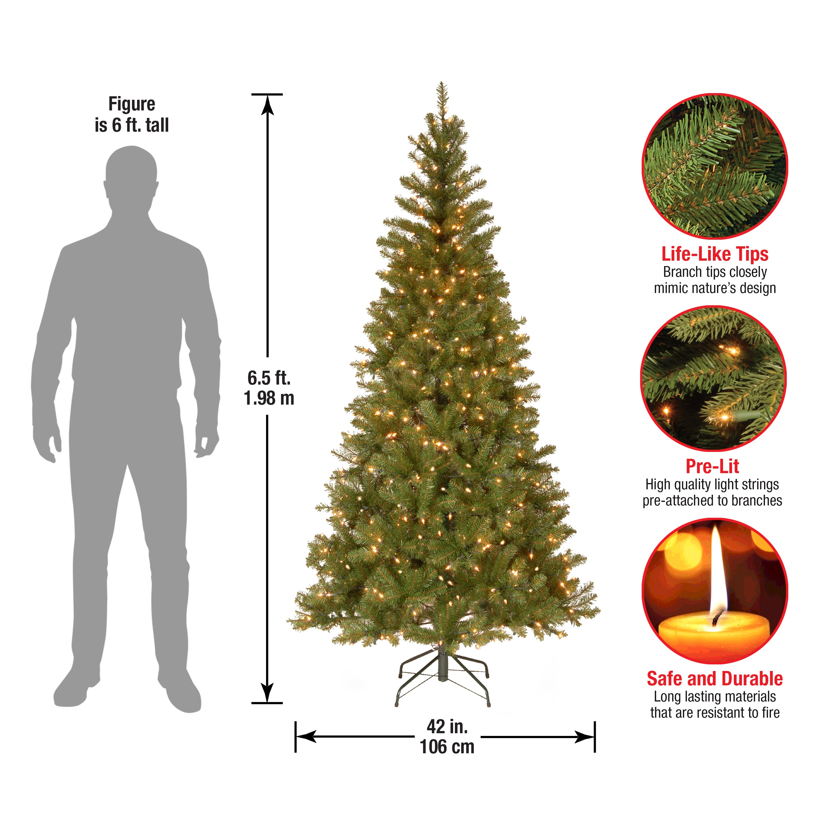 6.5 ft Pre-Lit Slim Aspen Spruce Christmas Tree with 500 Clear LED Lights - Perfect for Small Spaces, Apartments & Holiday Decor