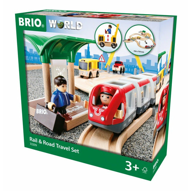 Brio Rail & Road Travel Set - Wooden Train Tracks & Toy Cars for Kids - Perfect for Imaginative Play & Early Learning | Great Gift for Toddlers & Preschoolers