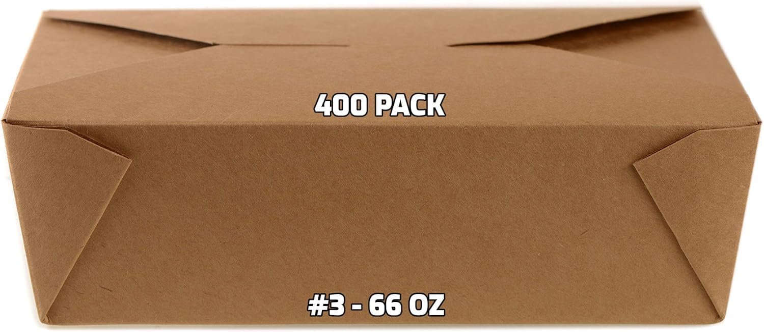 EcoQuality 400-Pack 66 oz Kraft Brown Paper Takeout Containers - Microwave Safe, Leak & Grease Resistant To-Go Boxes for Restaurants, Catering, Food Trucks - Recyclable Lunch Containers | Perfect for Takeout Meals, Food Delivery, Picnics & Office Lunches