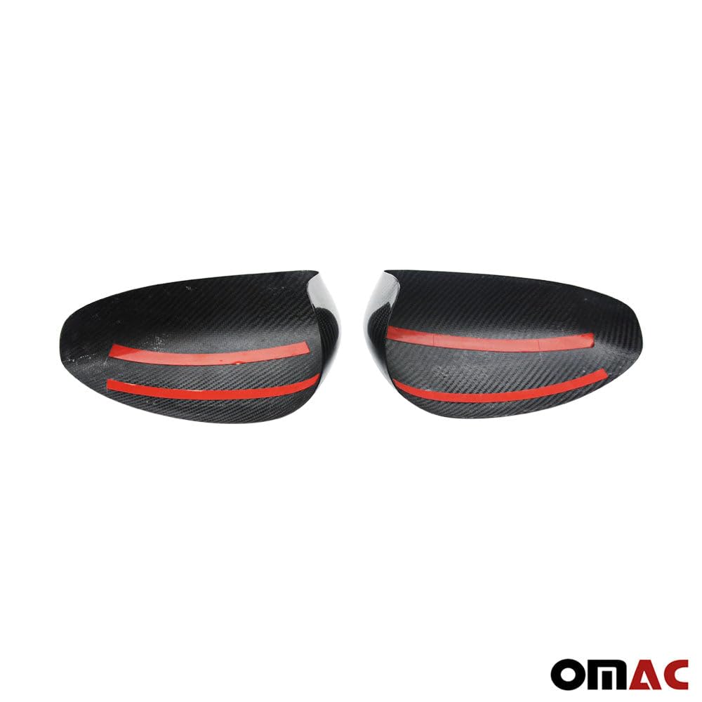 OMAC Carbon Fiber Side Mirror Cover Caps for Fiat 500 & 500C (2012-2019) - Black, 2-Piece Set - Enhances Style & Protection for Urban Driving