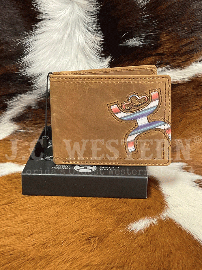 Hooey HBF013 TNSP Men's Nomad Laser Cut Hands Up Bi-Fold Wallet - Genuine Leather RFID Blocking Slim Wallet for Everyday Carry & Travel (Brown)