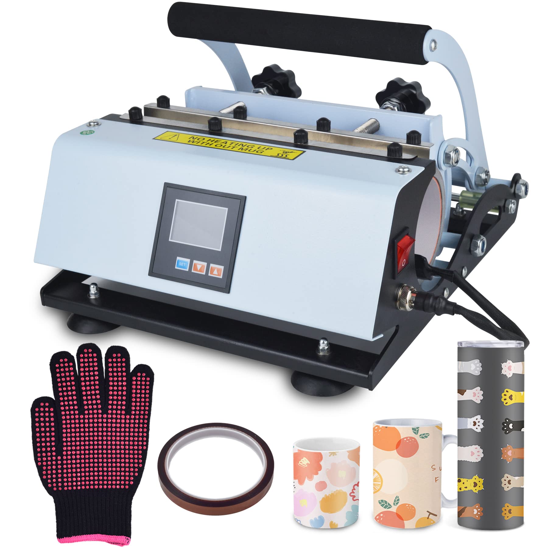 30 OZ Tumbler Heat Press Machine - 110V Mug Press for 30/20/16/15/11 OZ Skinny & Straight Tumblers - Sublimation Transfer Kit with Heat Resistant Tape & Gloves - Perfect for DIY Custom Cups, Personalized Gifts & Small Business Printing