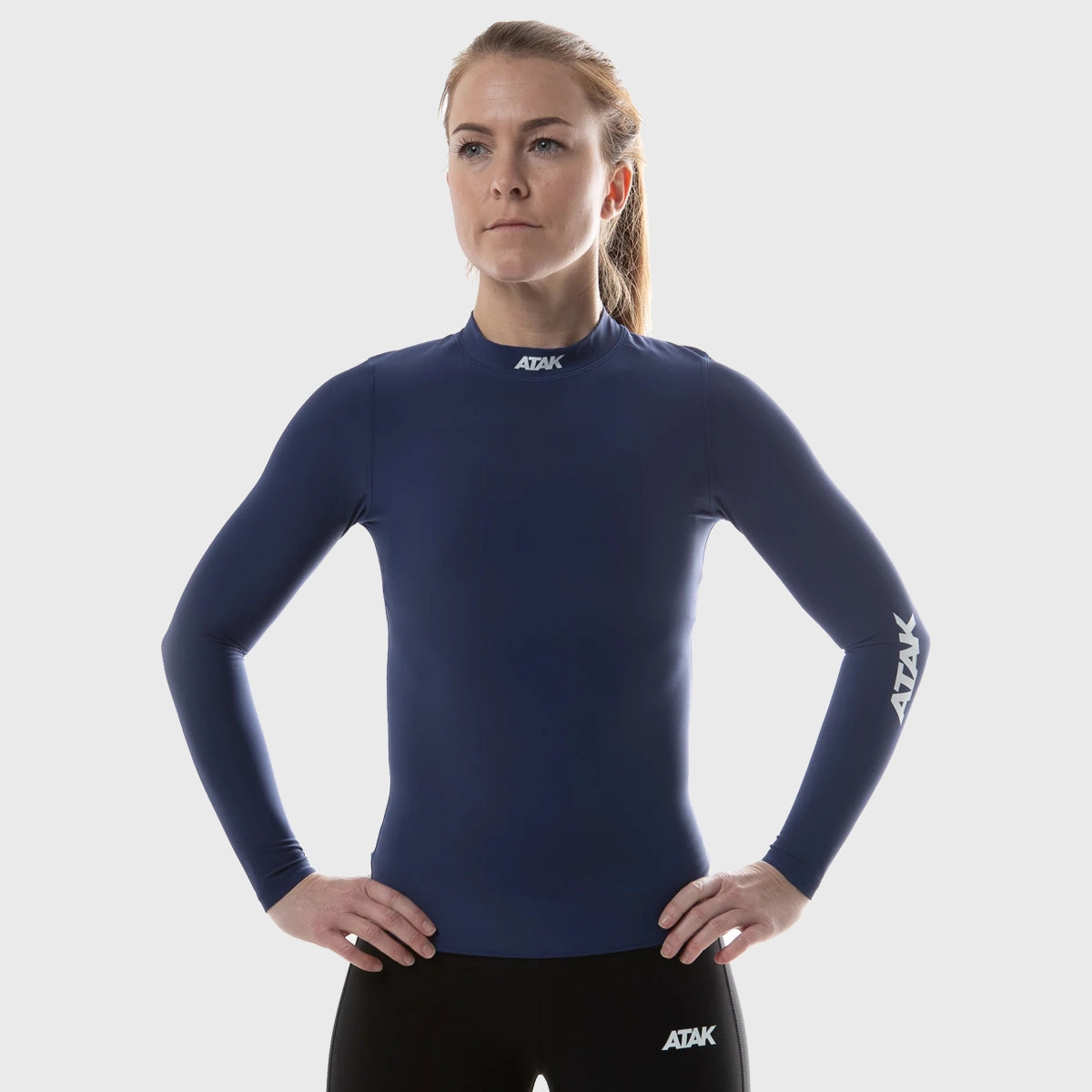 Atak Sports Unisex Long Sleeve Compression Shirt - Moisture Wicking Athletic Top for Men & Women - Navy Blue Workout Shirt for Running, Yoga & Gym Training