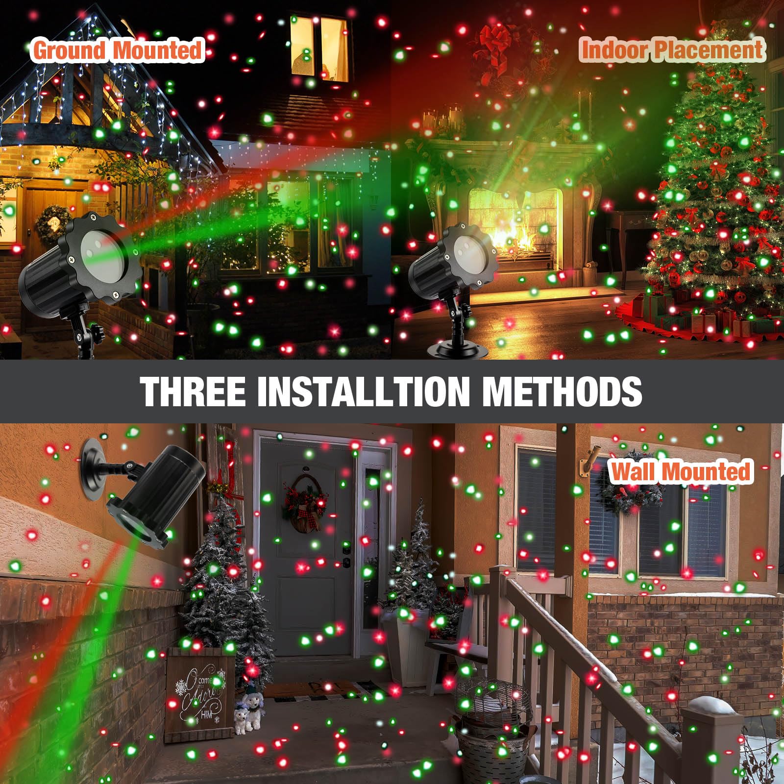 Treela 2-Pack Christmas Projector Lights - RGB LED Motion Holiday Projection for Outdoor Garden, Xmas Party Decor (Red/Green/Starry) - Perfect for Christmas Tree Lighting, Yard Decorations & Holiday Festivities