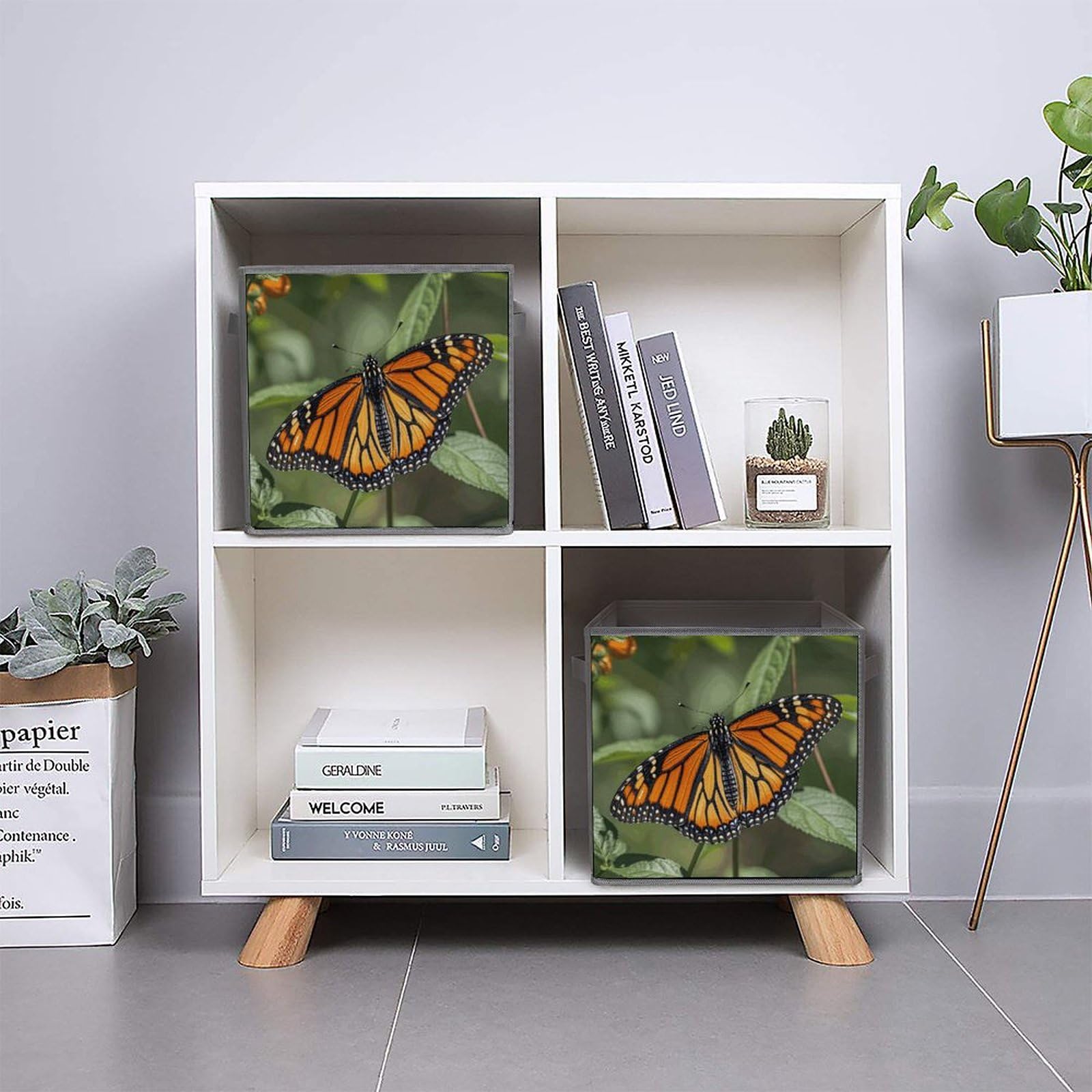 6-Piece Collapsible Storage Bins with Handles - Monarch Butterfly Printed Foldable Organizing Baskets for Shelves, Closet, Pantry | Space-Saving Home Organization Solution for Bedroom, Bathroom & Kitchen Storage