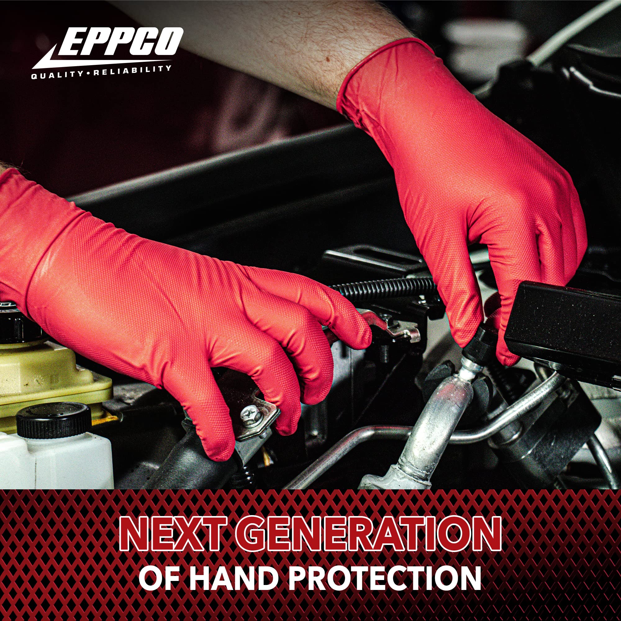 **EPPCO Grease Bully 7-Mil Red Nitrile Gloves - Disposable, Powder-Free, Latex-Free, Textured Grip - Heavy-Duty Mechanic Gloves for Automotive, Industrial & DIY Use**