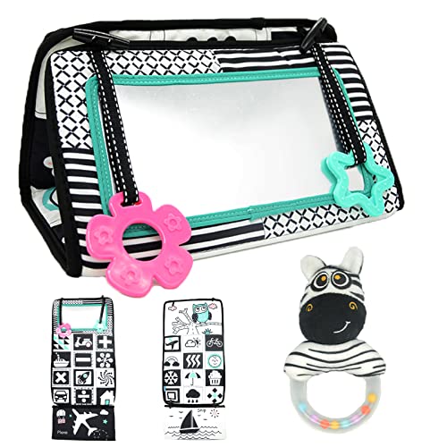 JOFOL BABE Tummy Time Floor Mirror - High Contrast Black & White Sensory Toy for Newborns 0-12 Months with Crinkle Cloth | Perfect for Baby Development, Visual Stimulation & Playtime Activities (Style A)