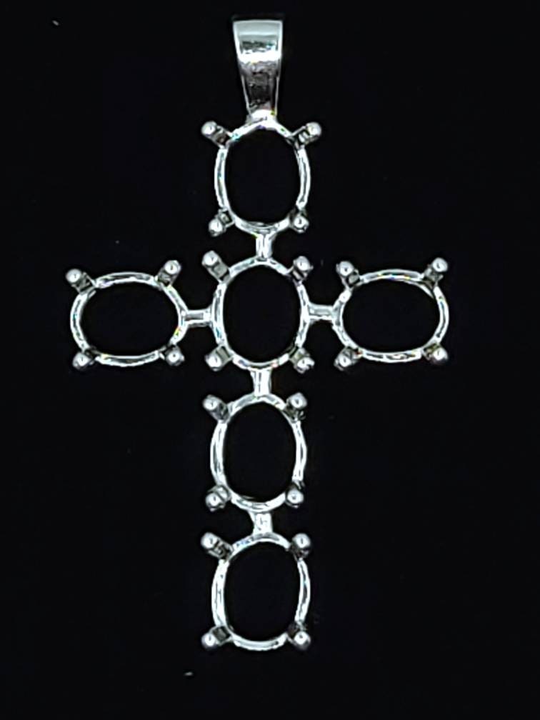 Solid Sterling Silver or 14K Yellow Gold Multi-Stone Oval Cross Pendant - Handmade in USA - Perfect for Religious Gifts, Baptism Jewelry & Everyday Faith-Based Accessories