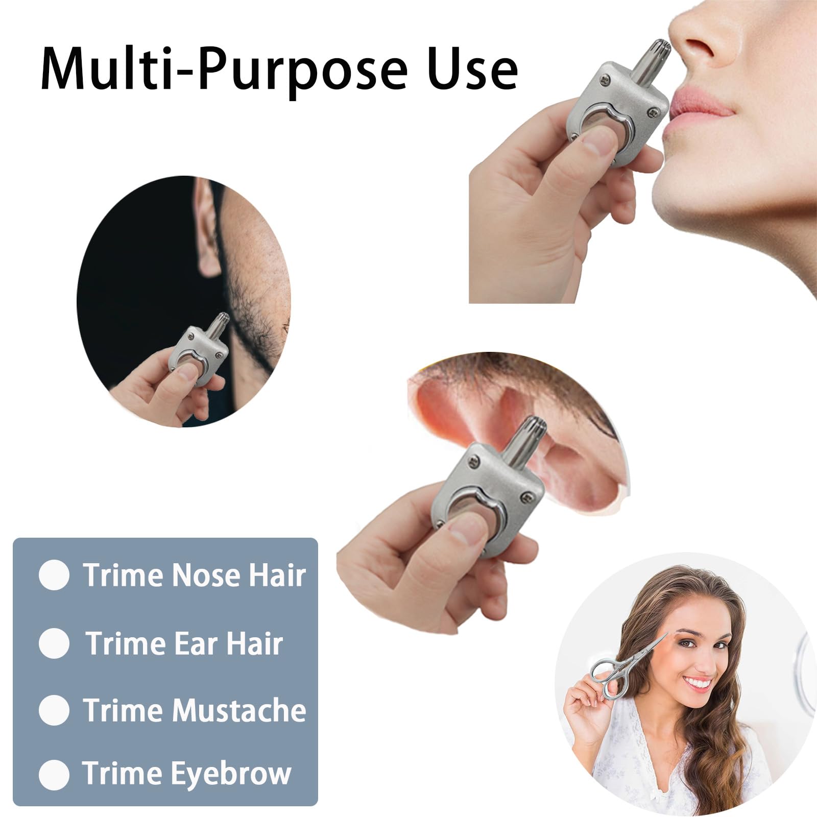 Painless Nose Hair Trimmer for Men with LED Light & Eyebrow Scissors Set - Includes Makeup Mirror & Velvet Storage Bag - Perfect for Travel, Grooming Kits & Personal Care