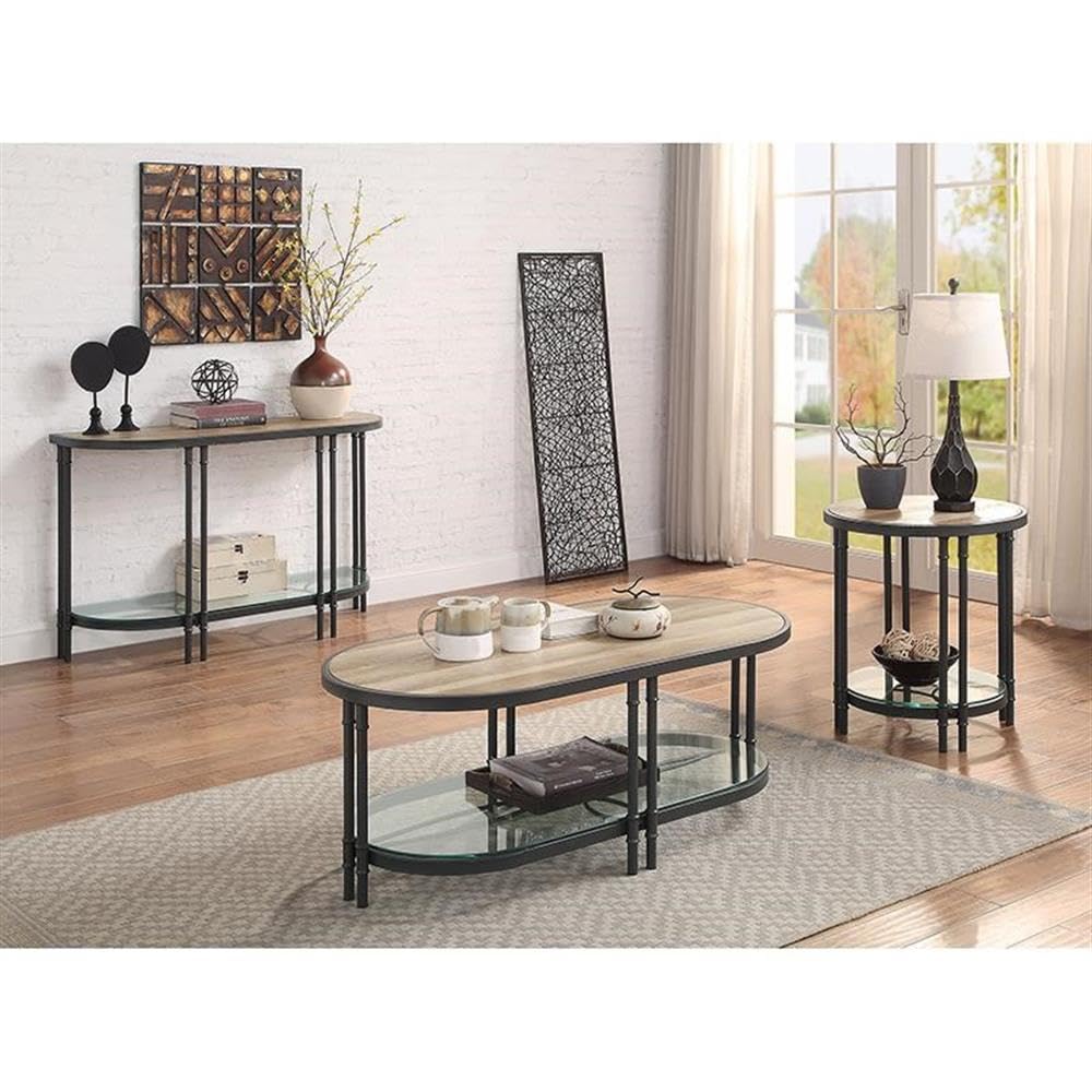 Acme Brantley Oval Wooden Coffee Table - Solid Oak with Sandy Black Finish | Modern Living Room Centerpiece for Home Decor & Entertaining