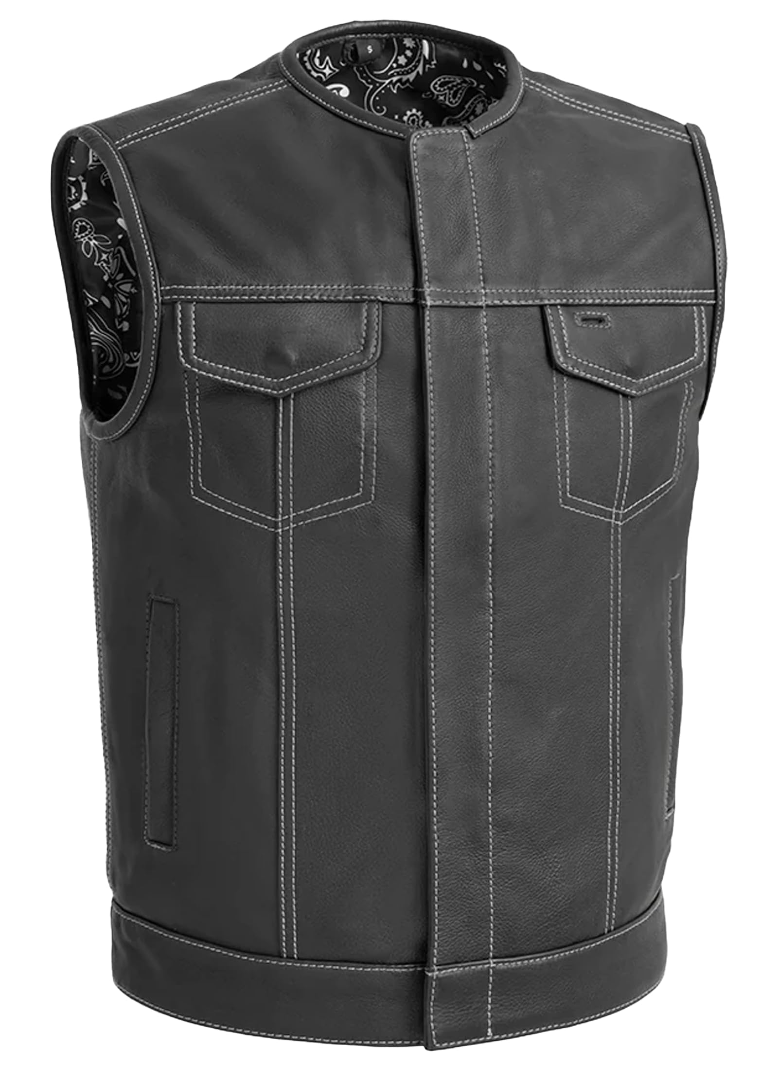 First Mfg Co Bandit Men's Motorcycle Leather Vest for Biker Riding - Durable & Stylish Leather Vest for Harley, Cruiser & Motorcycle Enthusiasts - Perfect for Riding, Events & Everyday Wear