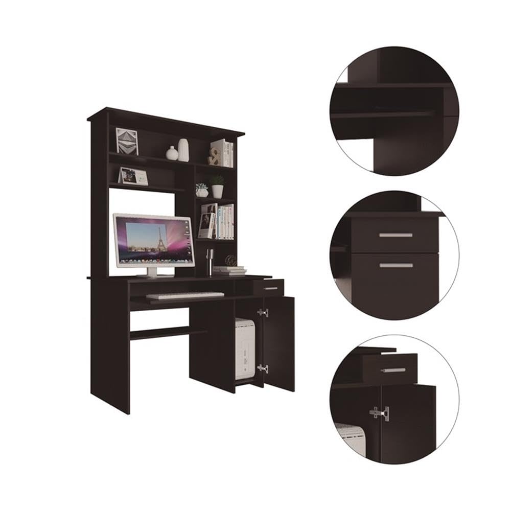 TUHOME Black Compu 180 Hutch Wood Desk for Home Office