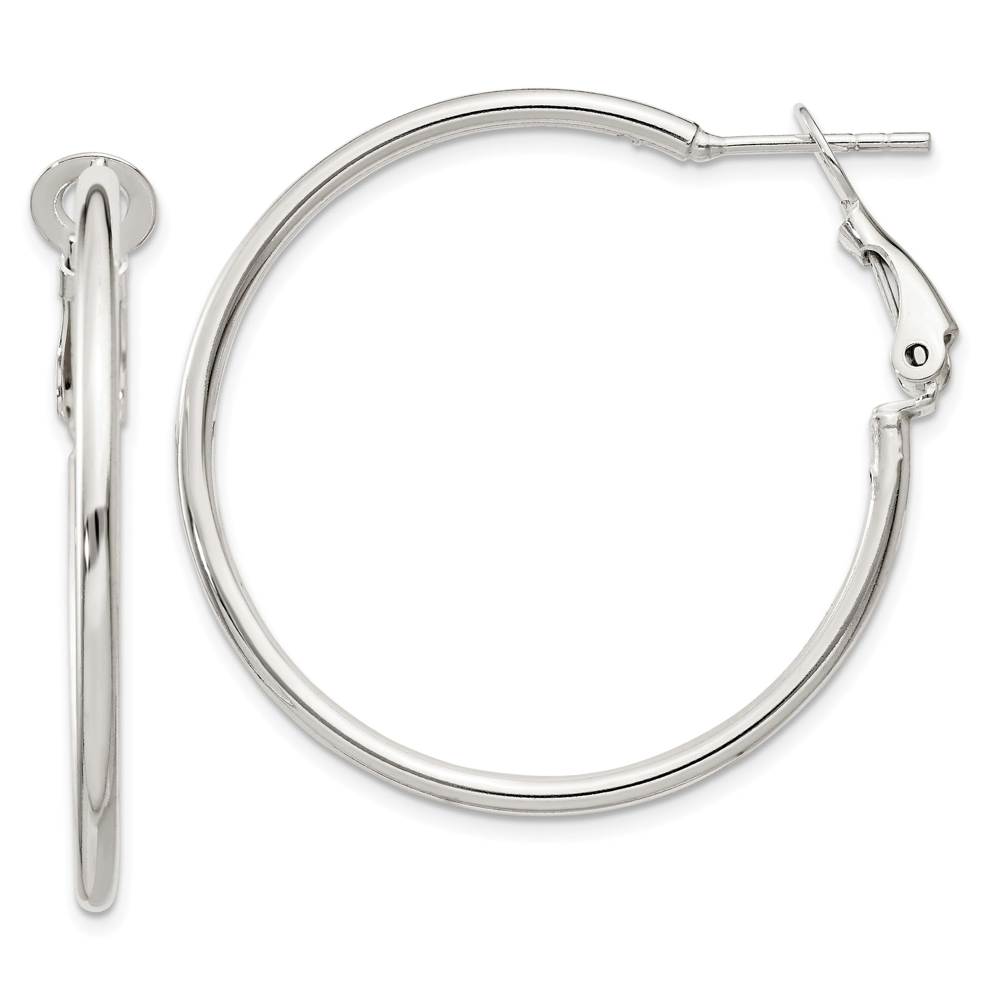 925 Sterling Silver Omega Clip Back Post Round Medium Hoop Earrings for Women - Hypoallergenic Fashion Jewelry Gift for Everyday Wear & Special Occasions