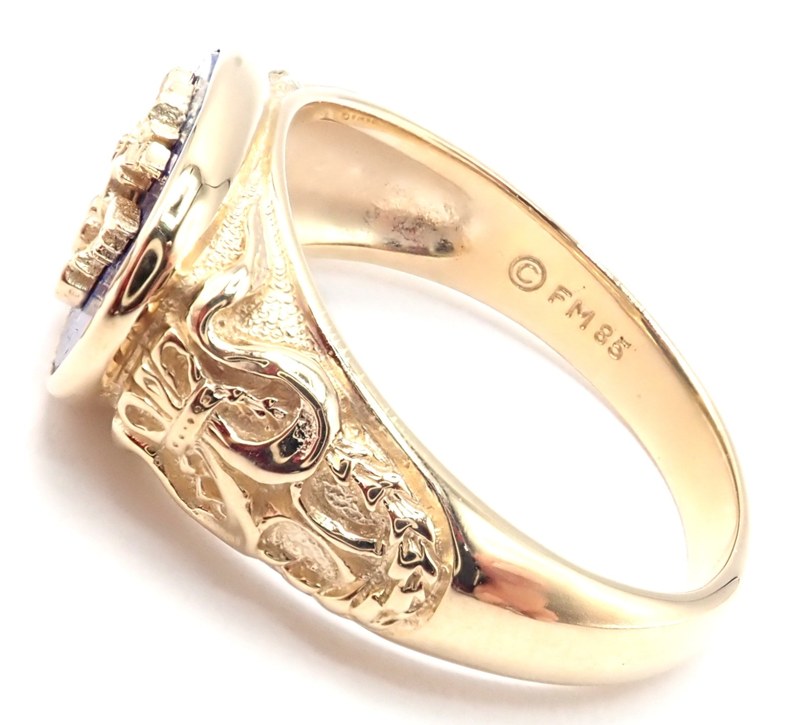 Authentic Franklin Mint Faberge Imperial Eagle 14k Yellow Gold Lapis Ring - Luxury Vintage Jewelry for Collectors & Special Occasions