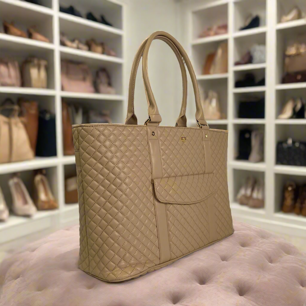 Luxury VIP Travel Tote Bag - Premium Nude Leather Handbag for Women | Perfect for Business Trips, Weekend Getaways & Airplane Carry-On