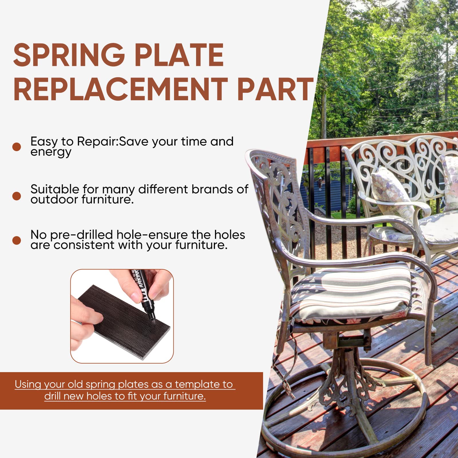 Universal Patio Chair Spring Plates - 10 Pack Black Swivel Rocker Replacement Parts (5