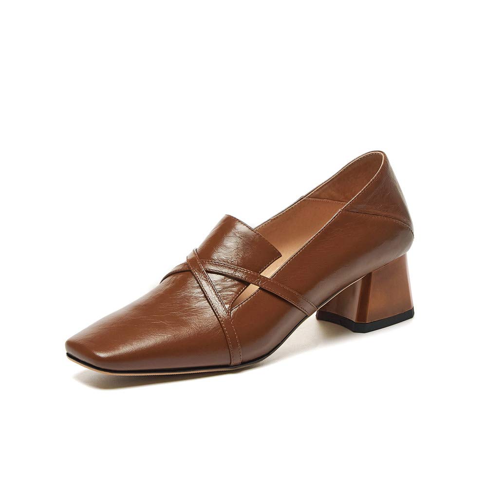 TinaCus Women's Genuine Leather Square Toe Slip-On Loafers - Handmade Low Chunky Heel Casual Shoes with Cross Strap Design | Perfect for Office, Walking & Everyday Comfort