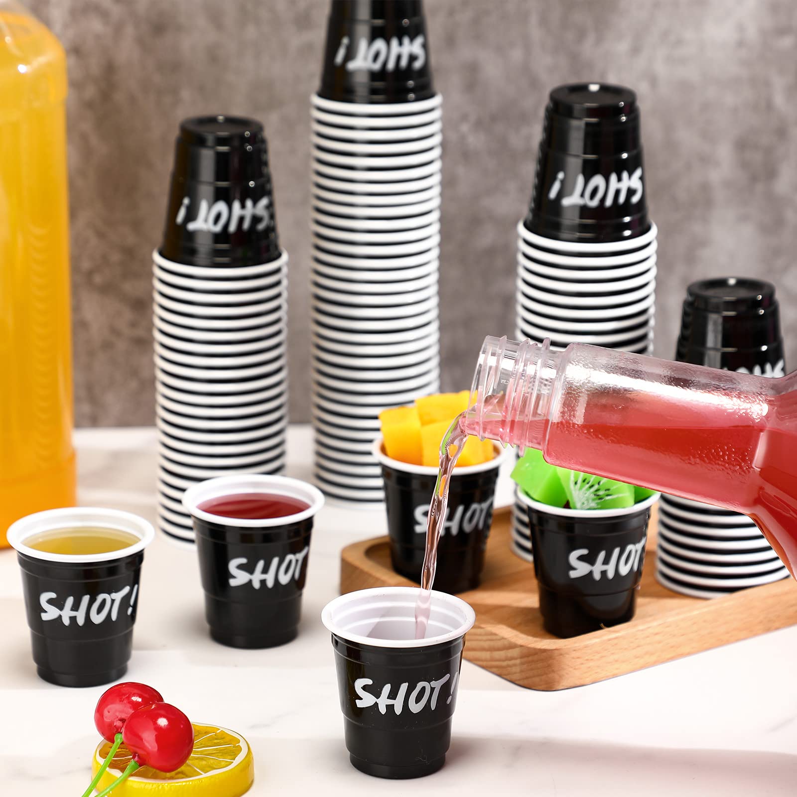 200-Pack 2 oz Disposable Plastic Shot Glasses - Black Party Cups for Birthday, Bachelorette, Holiday & Events - Perfect for Drinking, Serving Snacks, Condiments & Tastings - Ideal for Bars, Catering & Home Entertaining