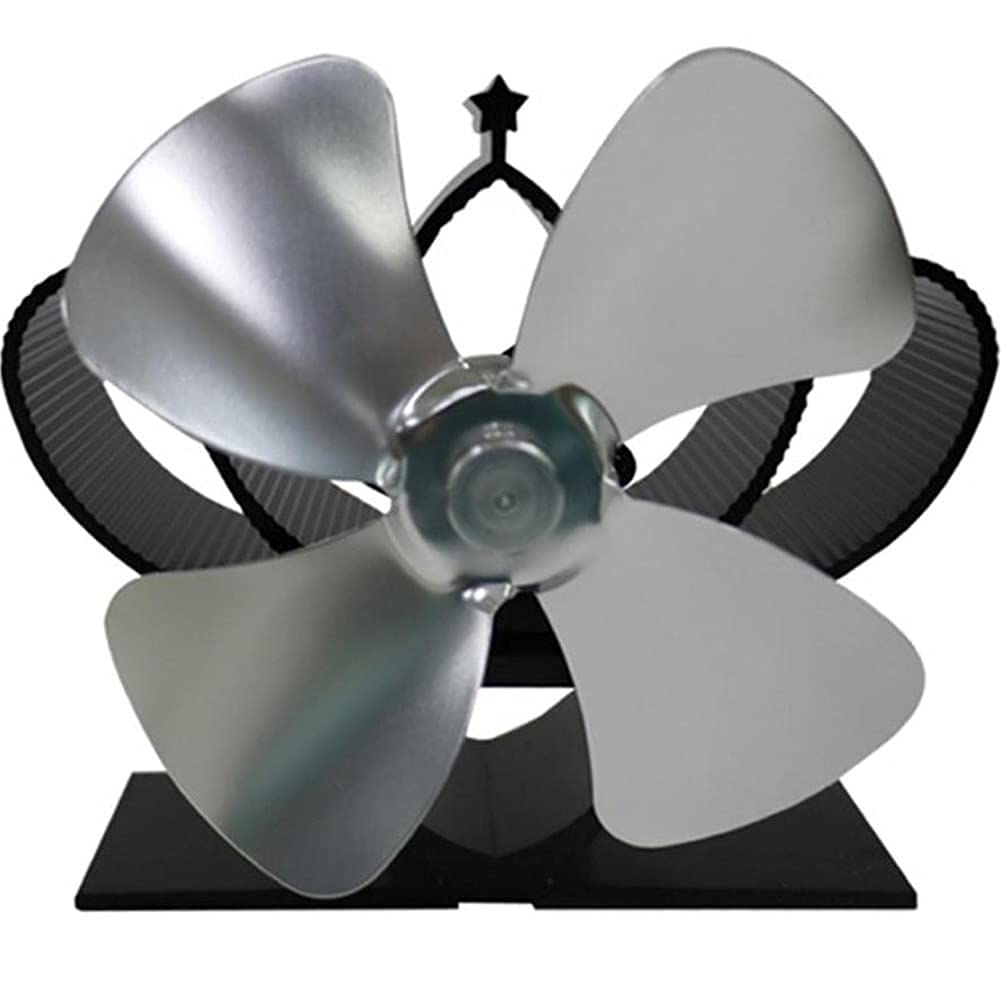 4-Blade Silent Fireplace Fan for Wood/Gas/Pellet Stoves - Eco-Friendly Heat Powered Stove Fan with Silver Finish - Perfect for Home Heating & Energy Efficiency