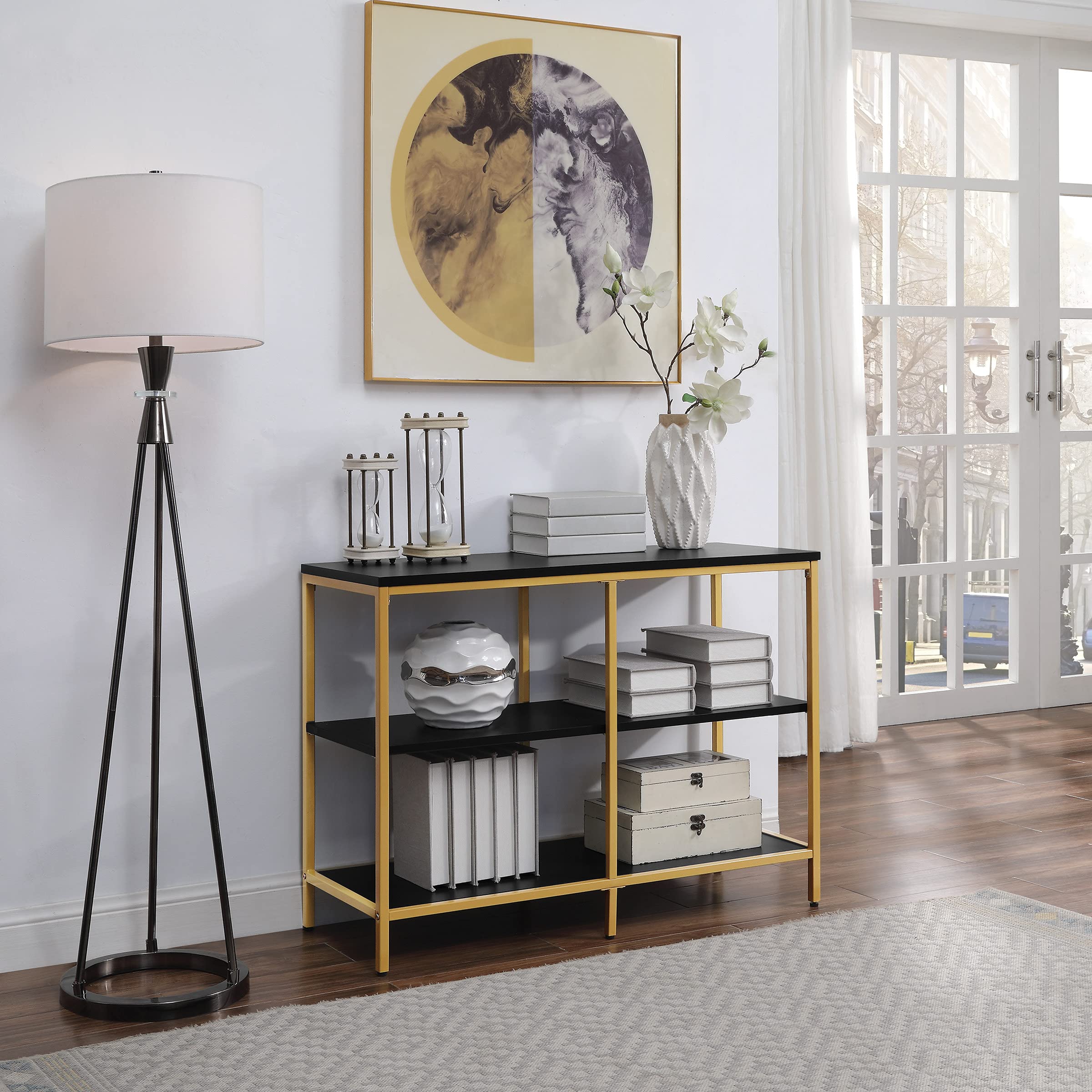 Modern Double 3-Shelf Bookcase & Credenza - Contemporary Black Wooden Bookshelf for Living Room, Office, or Bedroom Storage | OSP Home Furnishings Designs