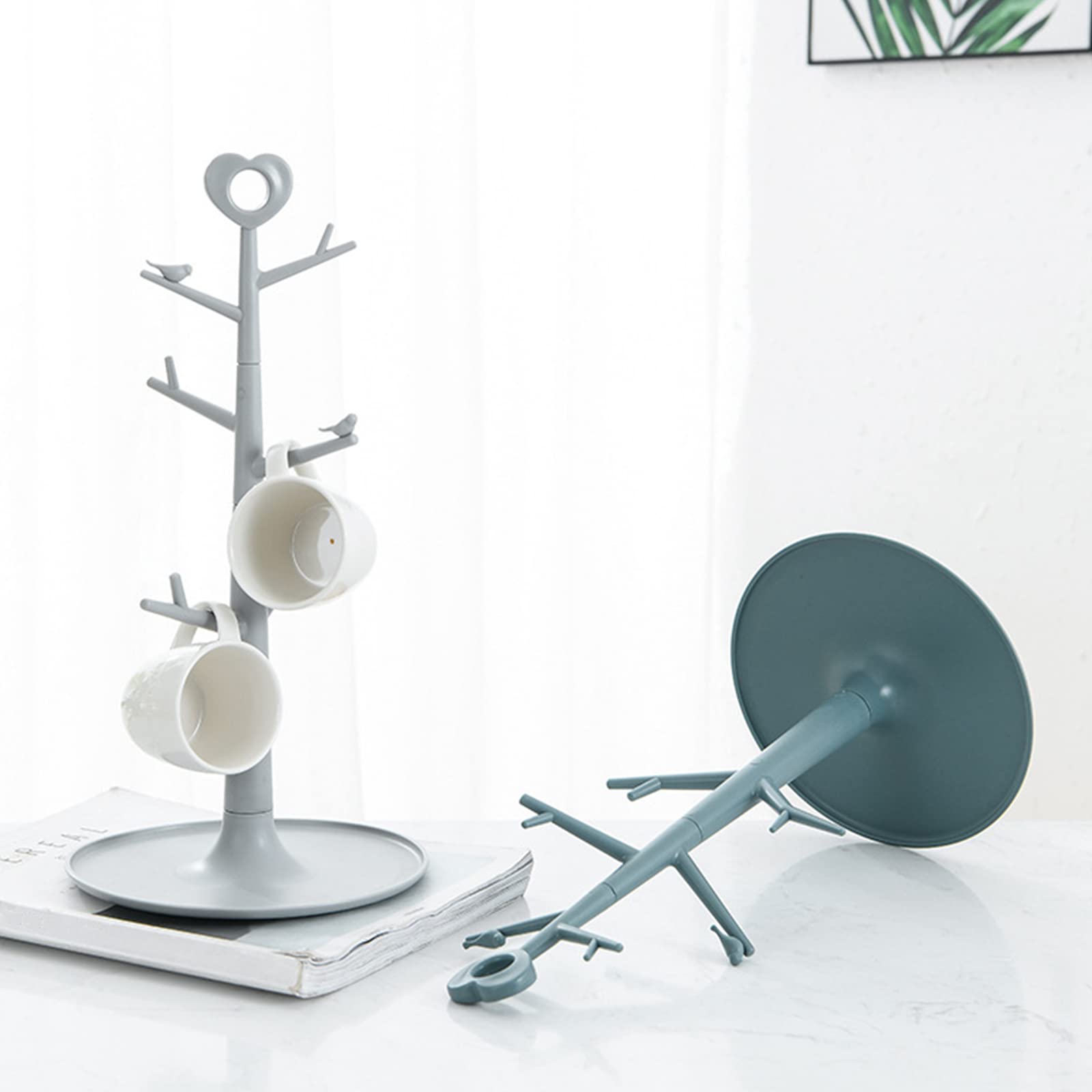 Firlar Tree-Shaped Coffee Cup Drain Rack - Blue Kitchen Mug Holder Organizer for Display & Storage | Perfect for Home, Office, or Café Use | Hanging Cup Drying Rack with Unique Design