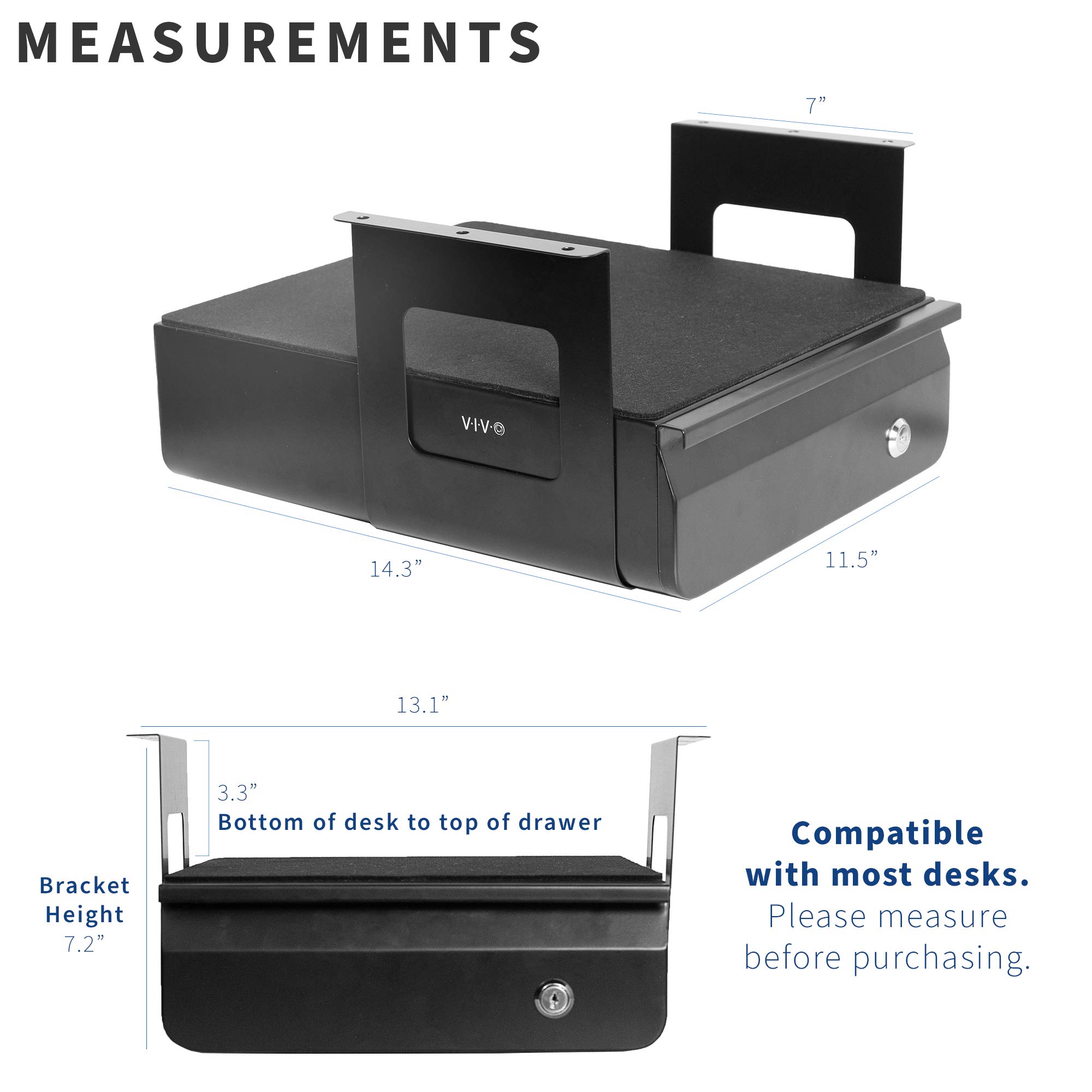 VIVO 13 inch Under Desk Lockable Slide Out Drawer - Secure Home Office Storage Organizer, Black (DESK-AC03L-B) | Space-Saving File Organizer for Documents, Office Supplies & Electronics | Perfect for Workstations, Standing Desks & Small Spaces
