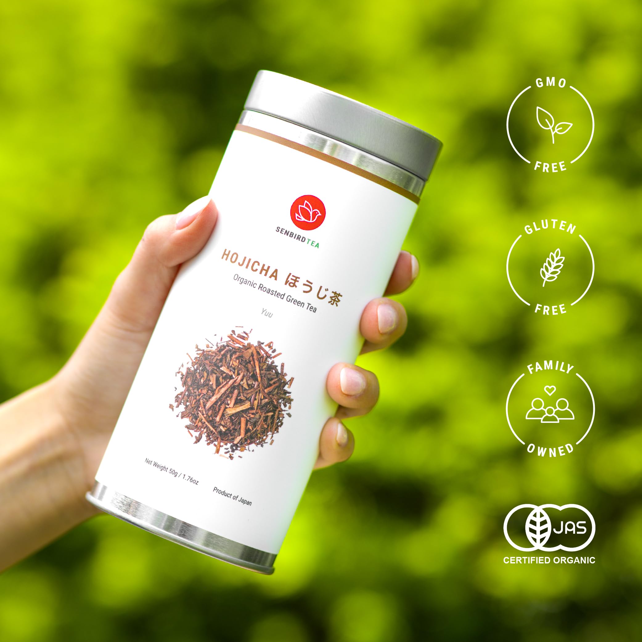 Organic Hojicha Japanese Roasted Green Tea - Premium Loose Leaf Tea from Shizuoka, Japan - 1.76oz/50g in Airtight Tin - Perfect for Relaxation, After Dinner or Cold Weather Warmth