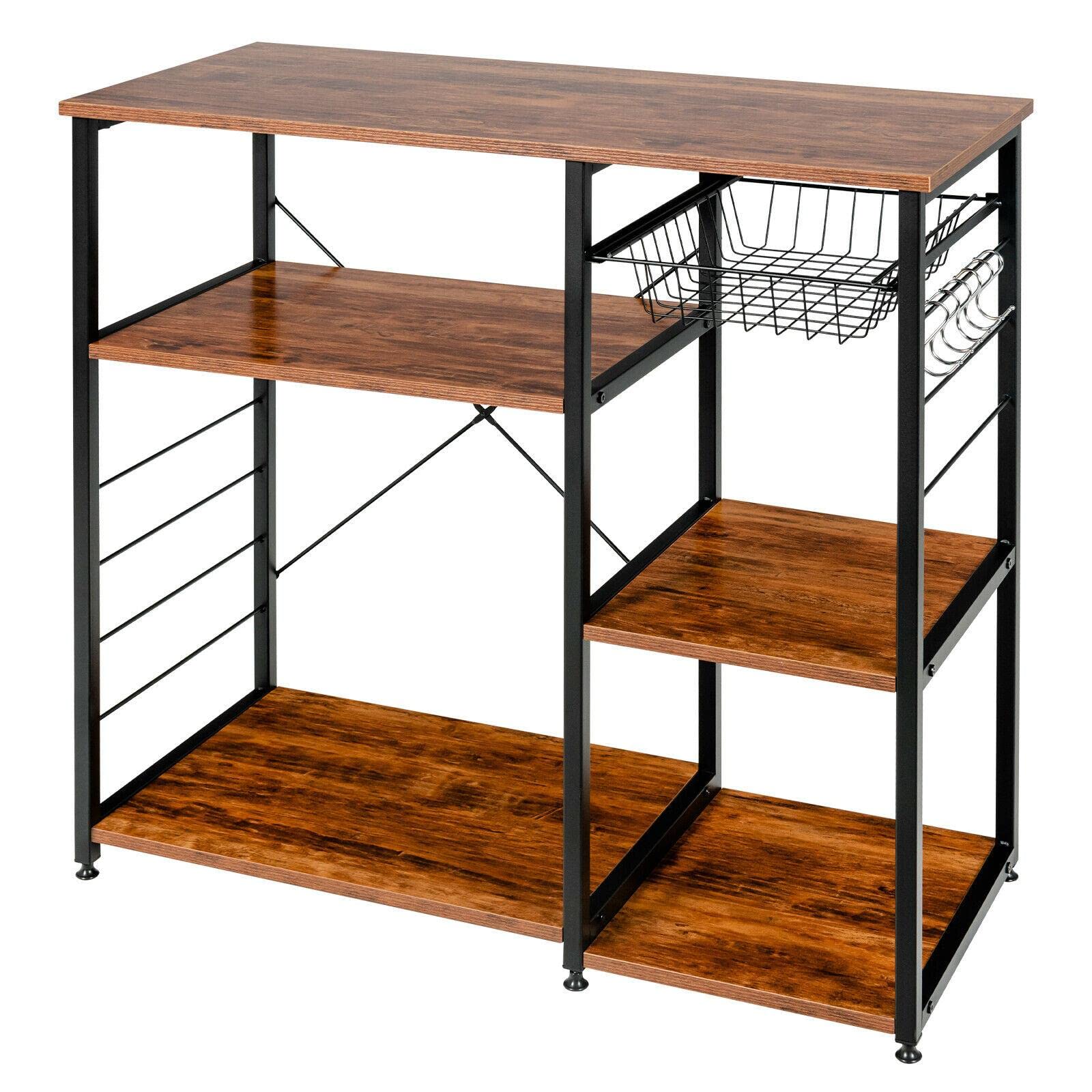 3-Tier Microwave Stand with Wire Baskets - Sturdy Kitchen Baker's Rack, Coffee Bar Table & Storage Organizer for Small Spaces - Perfect for Microwave, Spice Storage & Coffee Station Organization