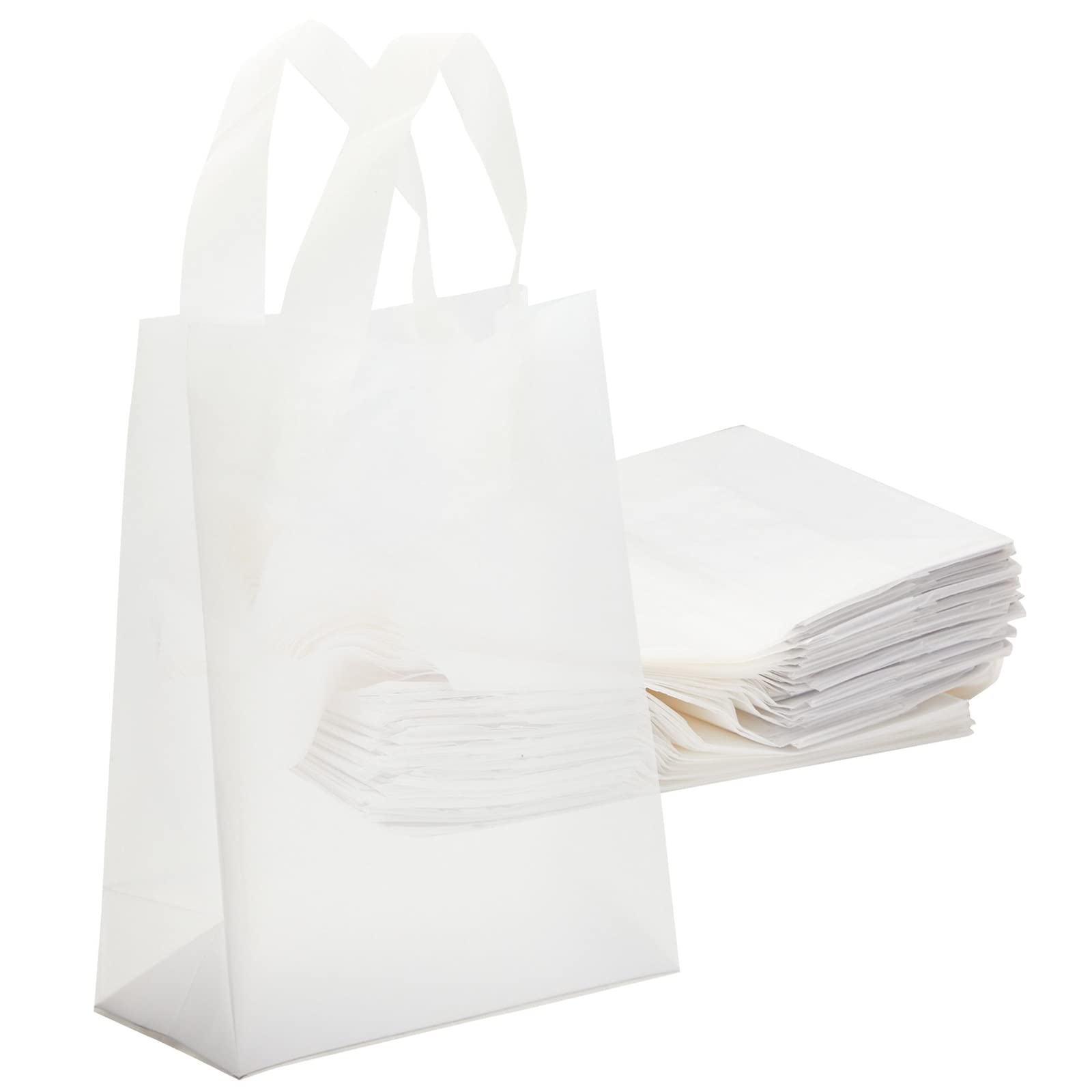 Eco-Friendly Frosted White Plastic Bags with Handles - 10x8x4 Inch Boutique Shopping Bags (60 Pack) | Perfect for Retail Stores, Gift Packaging & Party Favors