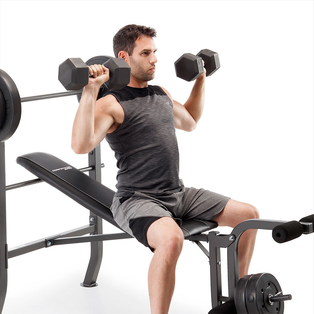 Competitor Pro Standard Weight Bench with 100lb Weight Plate Set - CB 5573 for Home Gym Strength Training & Bodybuilding Workouts